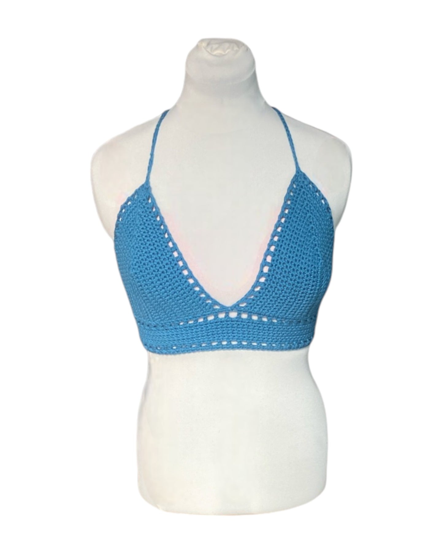 Gehaakte basis crop-top/bralette katoen - handgemaakte blauwgroene festival top - maat M