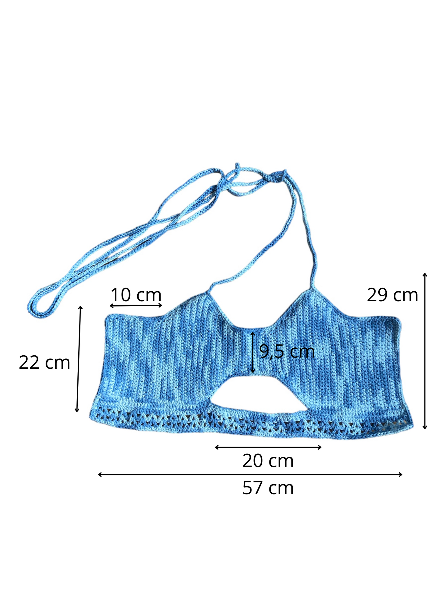 Gehaakte crop-top/bralette katoen in blauwe tinten - handgemaakte festival top (sneak-a-peek) - maat XL