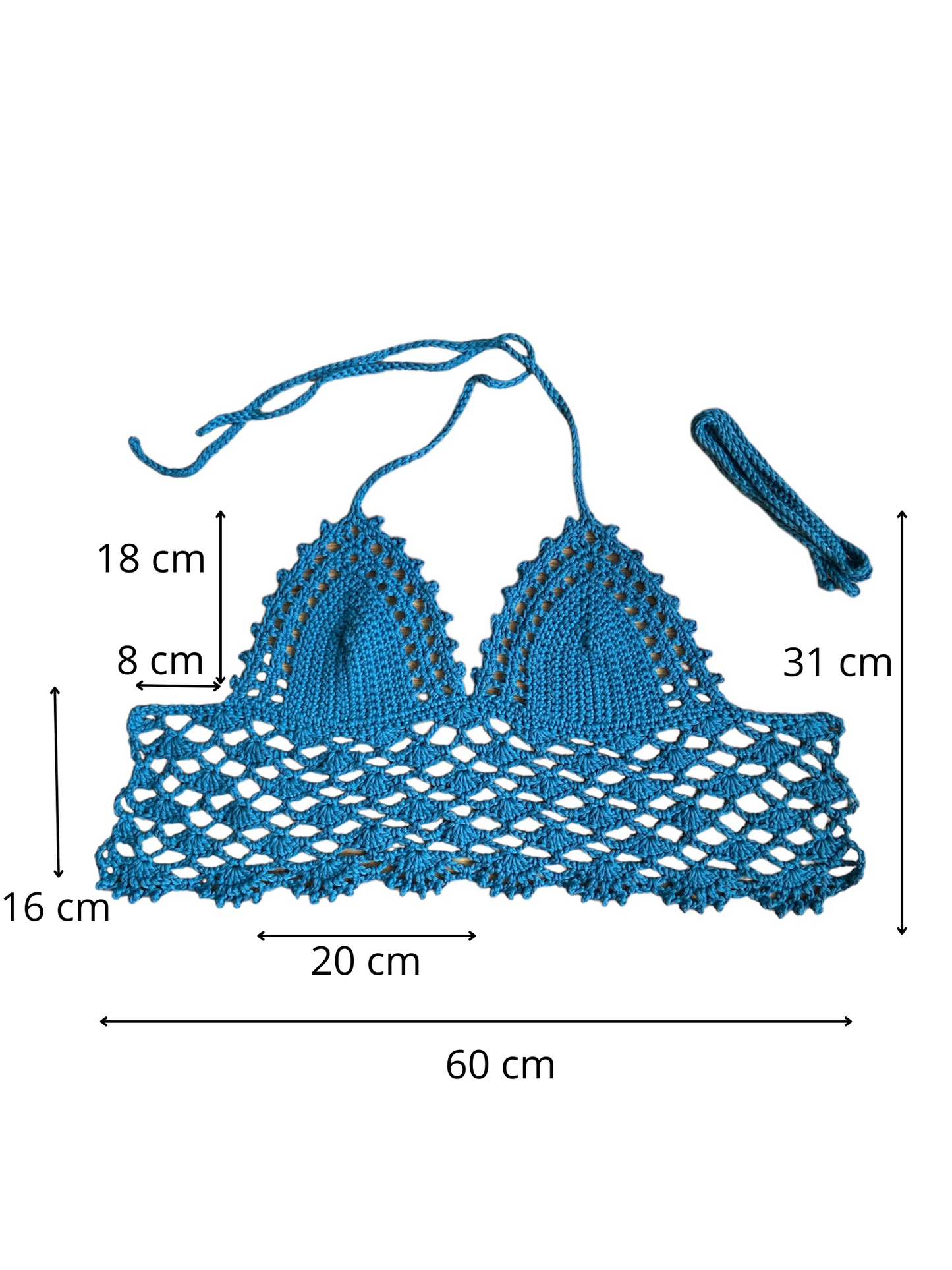 Gehaakte kanten bralette katoen blauw - handgemaakte elegante festival top  – maat S