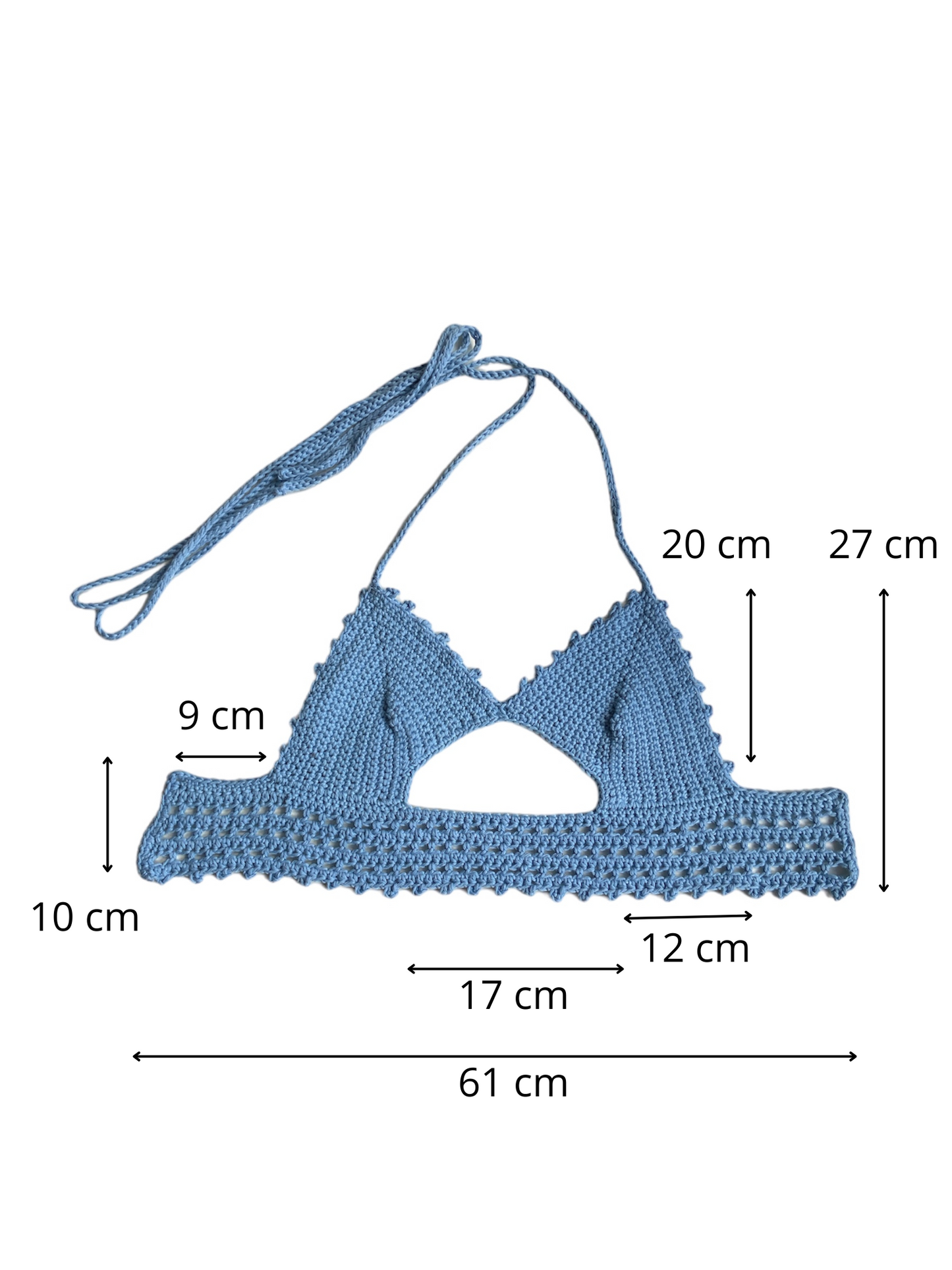 Gehaakte crop-top bralette katoen lichtblauw - handgemaakte festival top (Peek-a-boob) - maat M