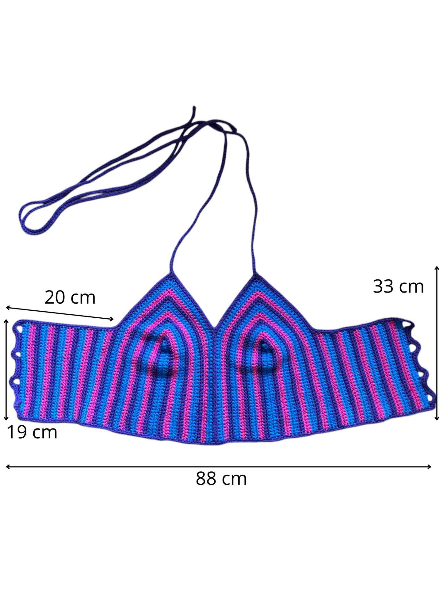 Gehaakte gestreepte bi pride crop-top van 100% katoen - handgemaakte festival top - maat XXL