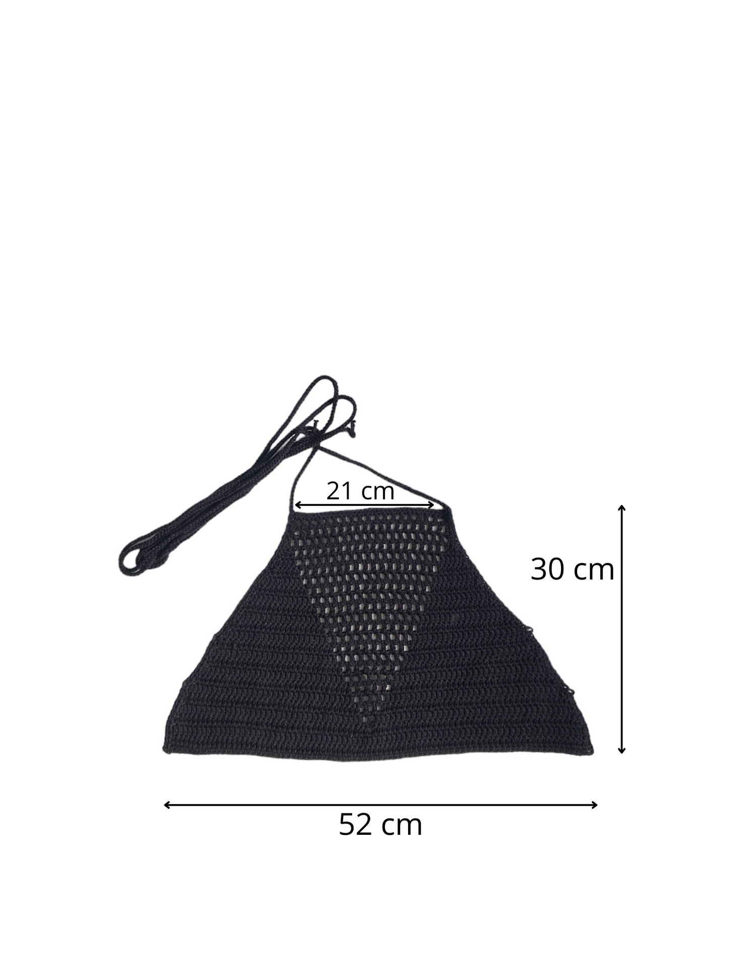 Gehaakte zwarte haltertop van 100% katoen met mesh detail in V-vorm - handgemaakte festival top - maat M