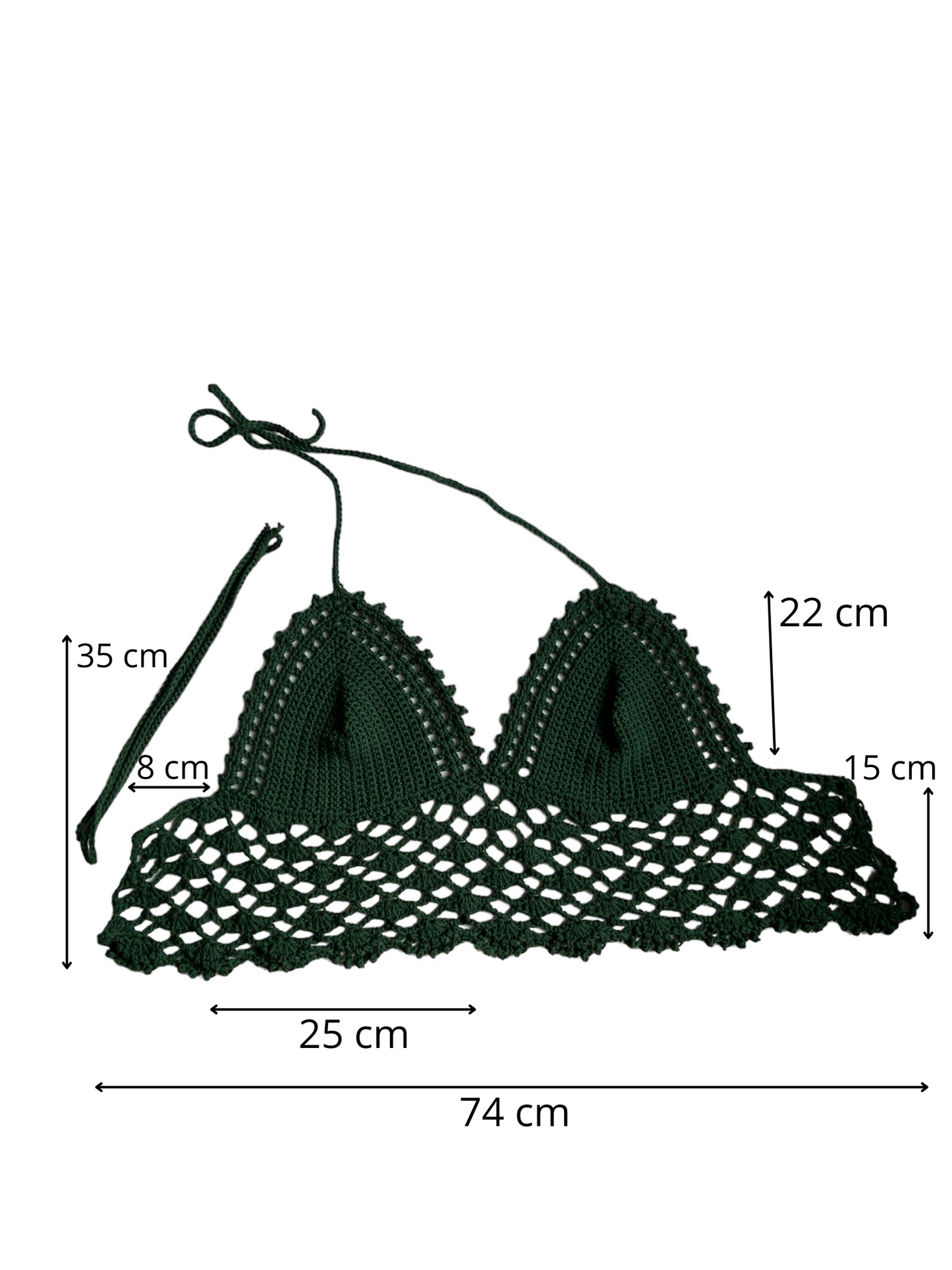 Gehaakte kanten bralette katoen donkergroen - handgemaakte elegante festival top  – maat XL
