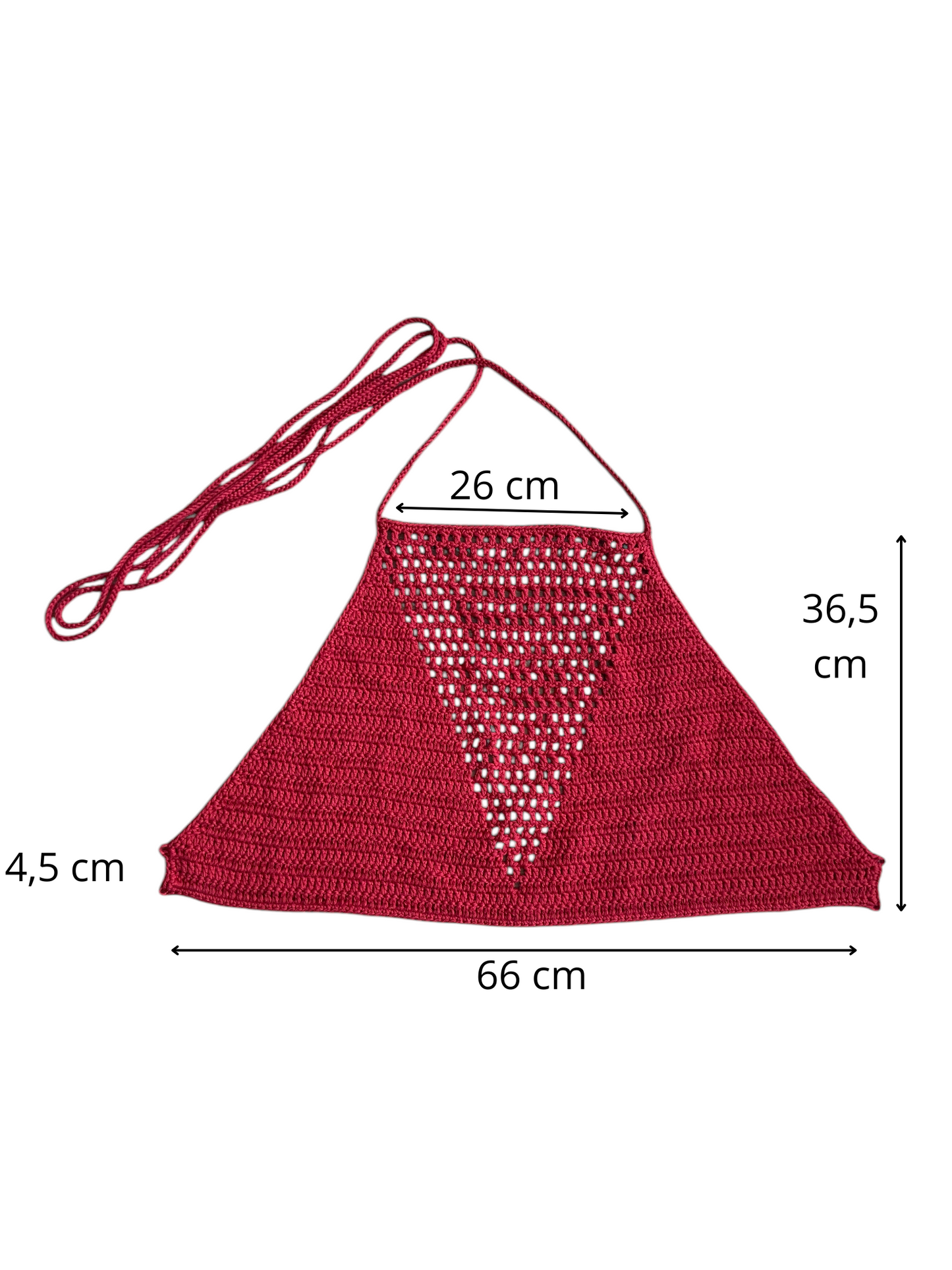 Gehaakte rode haltertop van 100% katoen met mesh detail in V-vorm - handgemaakte festival top - maat XL