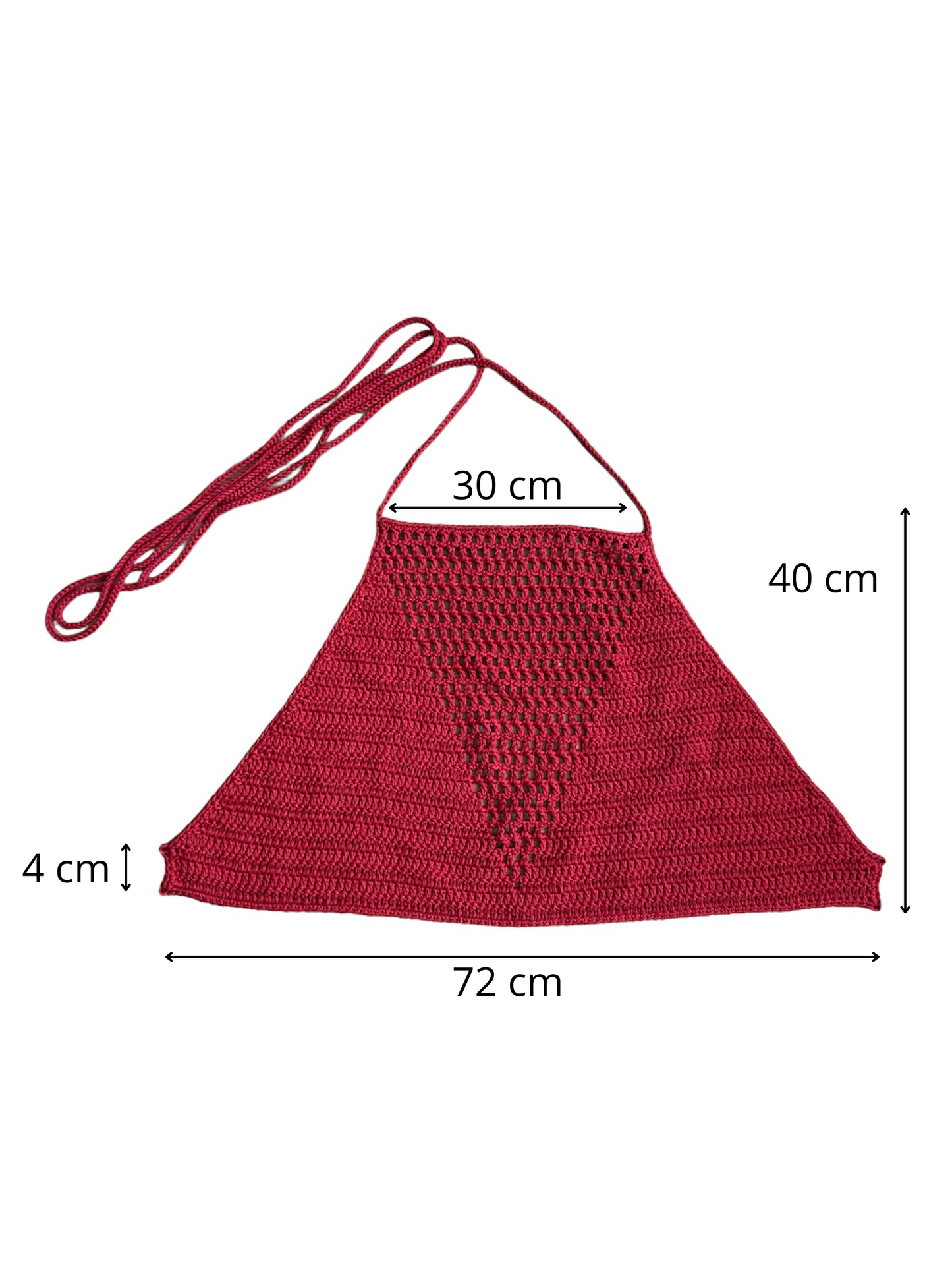 Gehaakte rode haltertop van 100% katoen met mesh detail in V-vorm - handgemaakte festival top - maat XXL