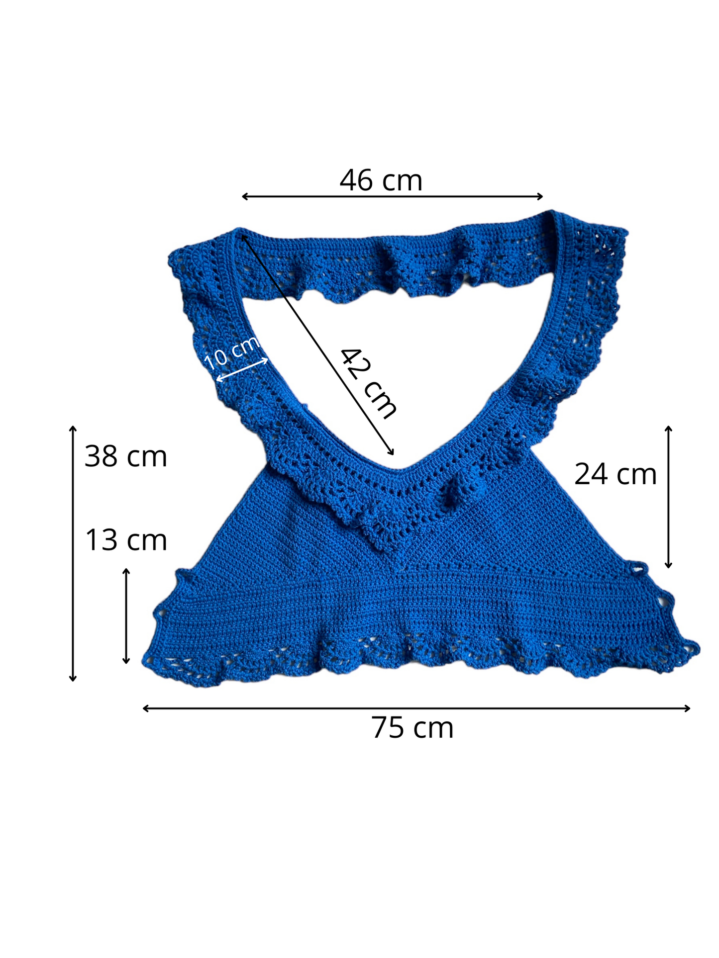 Gehaakte Aurora crop-top katoen blauw – handgemaakte boho festival top – maat XL