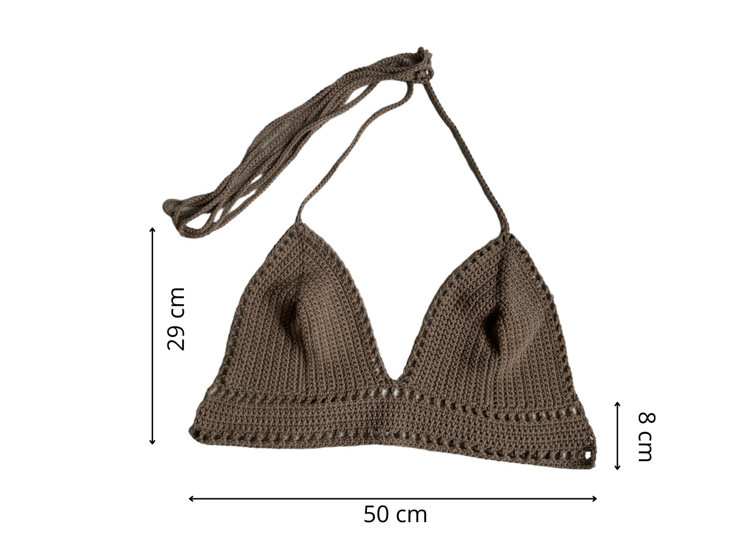 Gehaakte basis crop-top/bralette katoen - handgemaakte bruine festival top - maat L