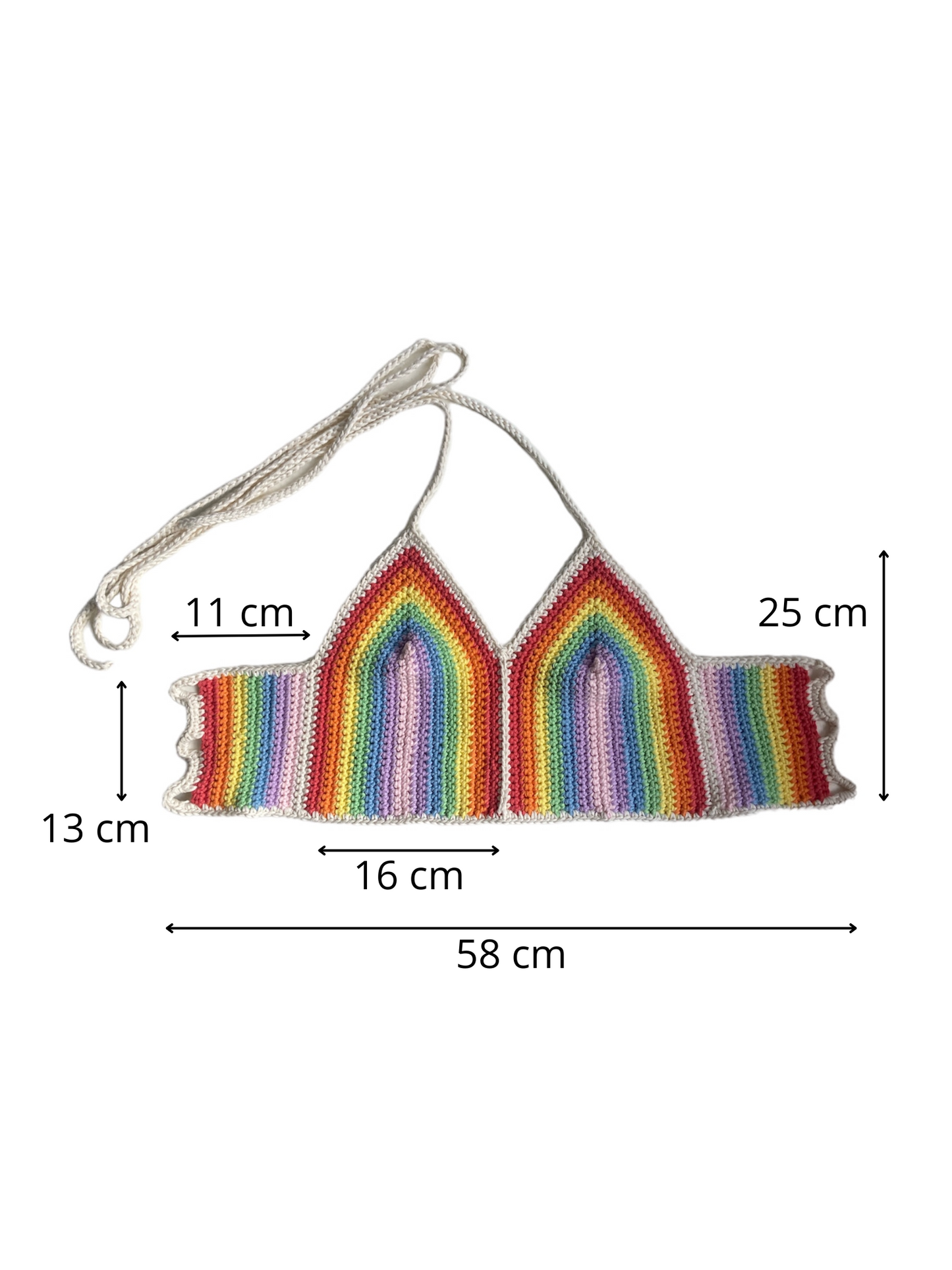 Gehaakte gestreepte crop-top van 100% katoen - handgemaakte festival top, in pastel regenboog kleuren - maat M