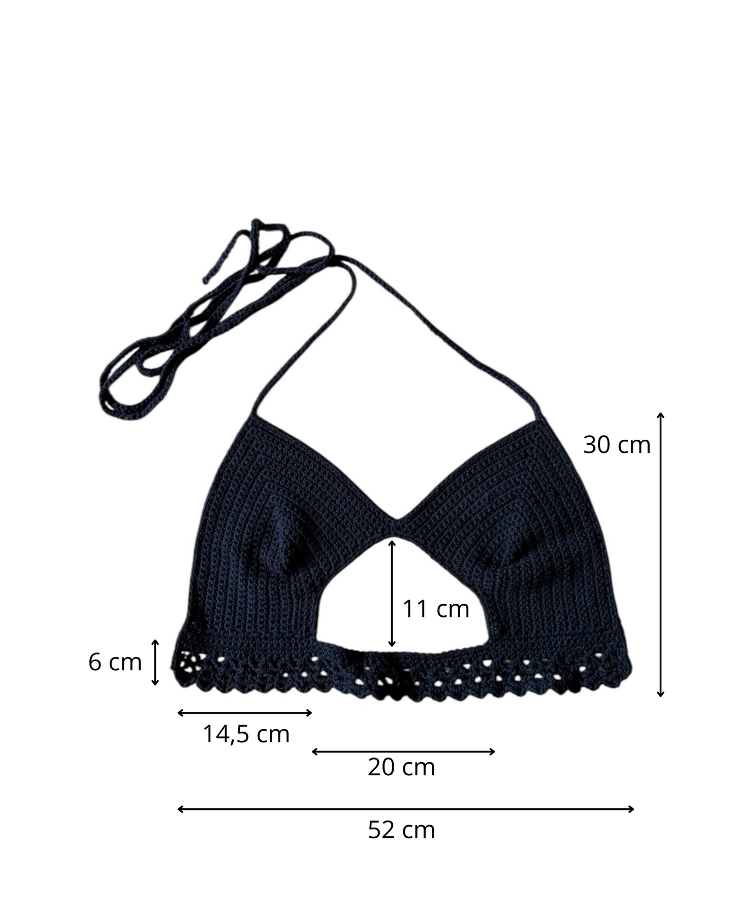 Gehaakte crop-top bralette katoen zwart- handgemaakte festival top (Peek-a-boob) - maat XL