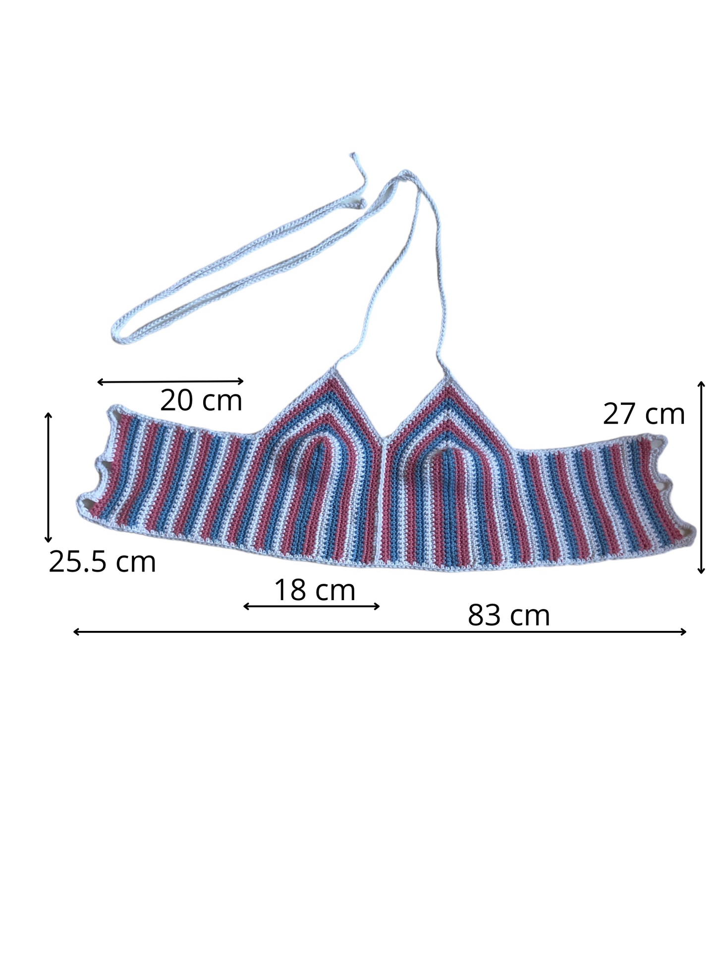 Gehaakte gestreepte crop-top van 100% katoen - handgemaakte trans-pride festival top - maat XL