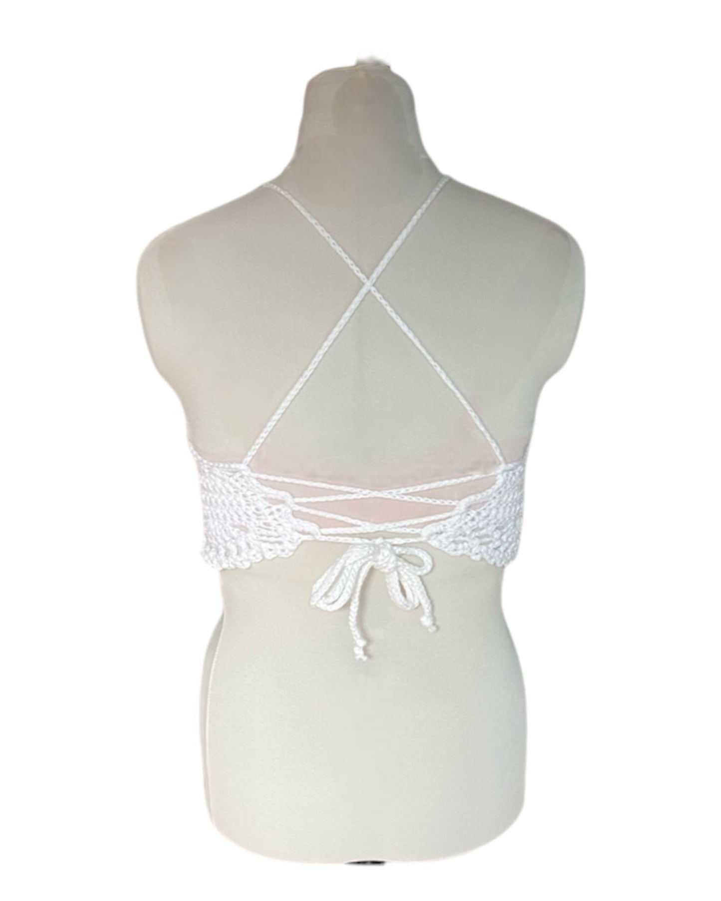 Gehaakte Aurora crop-top katoen wit – handgemaakte boho festival top – maat L