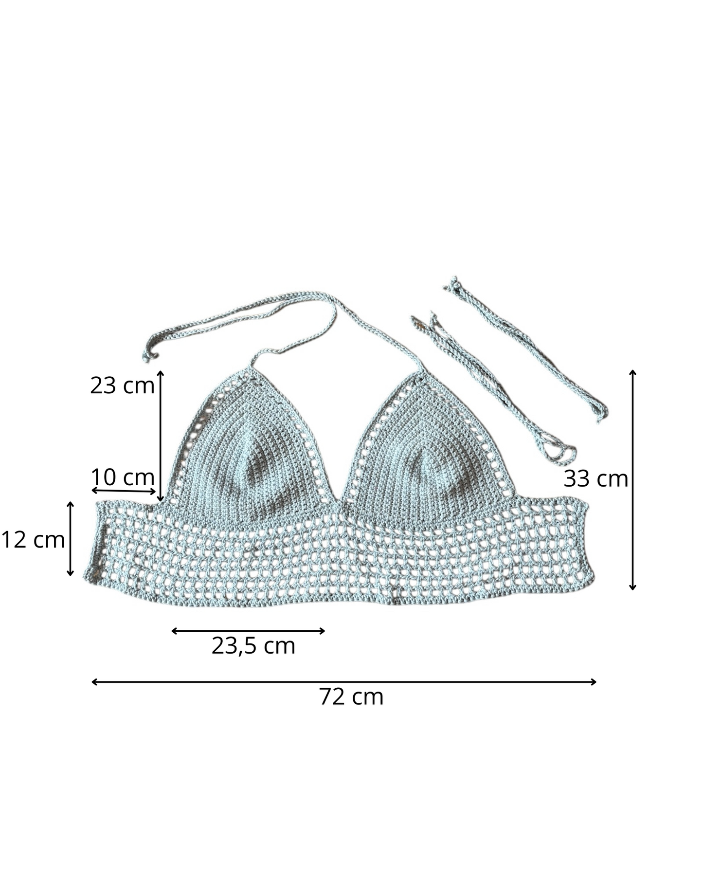 Gehaakte crop-top bralette katoen lichtblauw - handgemaakte festival top (mesh) - maat L