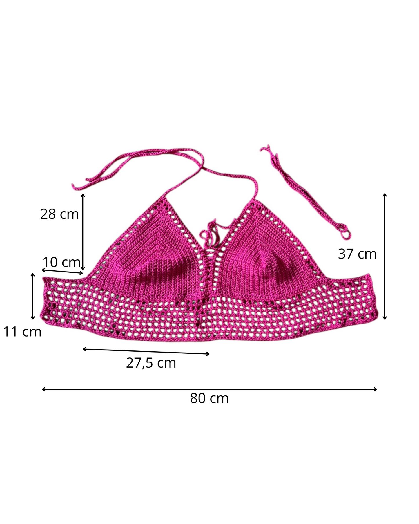 Gehaakte crop-top bralette katoen felroze - handgemaakte festival top (mesh) – maat XL