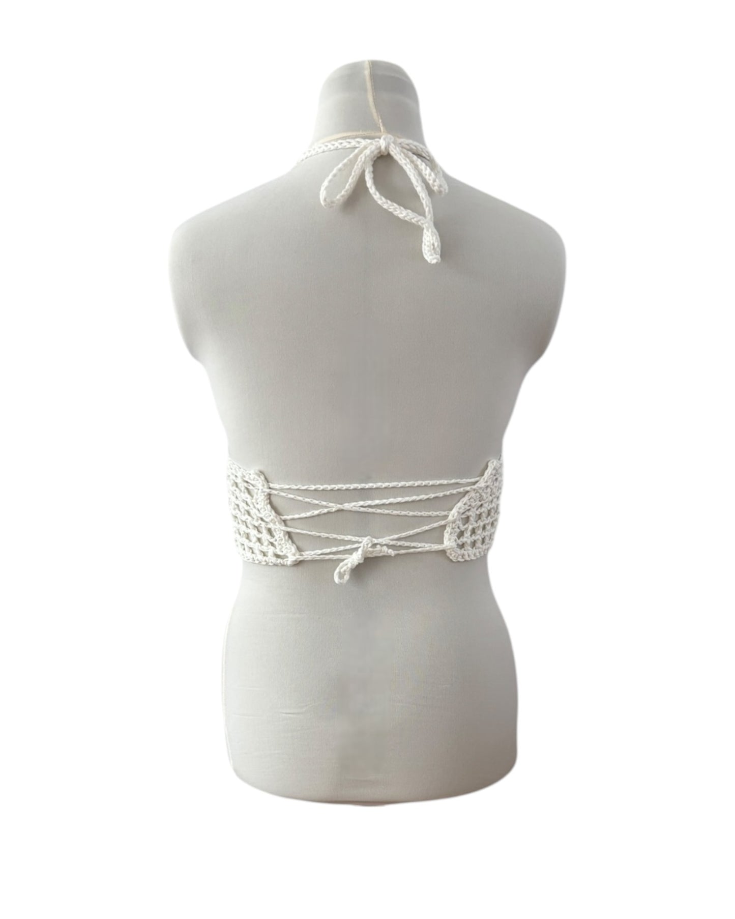 Gehaakte crop-top bralette katoen crèmewit - handgemaakte festival top (mesh) – maat S