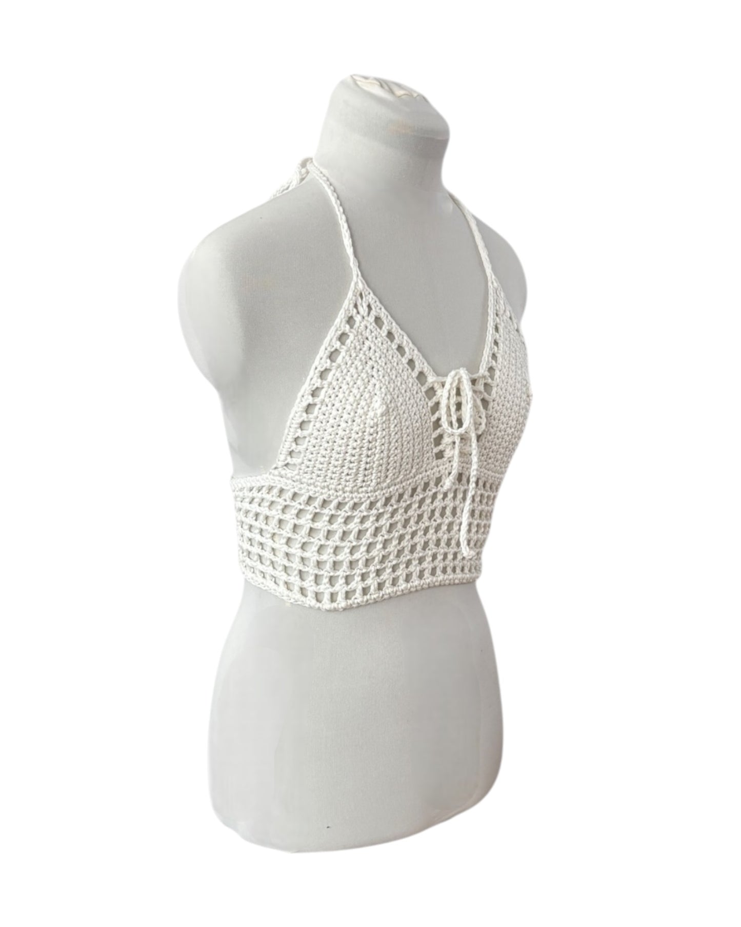 Gehaakte crop-top bralette katoen crèmewit - handgemaakte festival top (mesh) – maat S