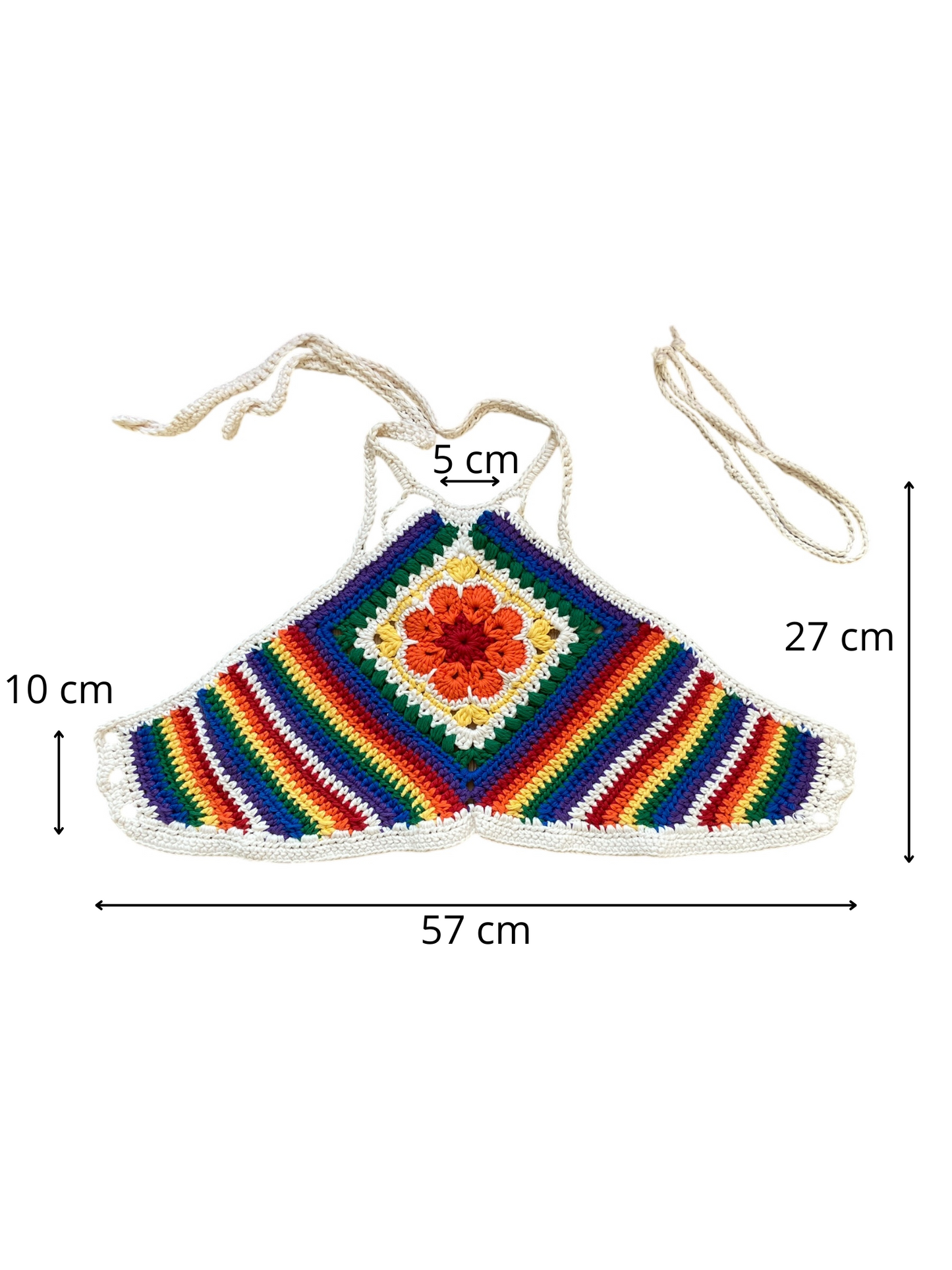 Gehaakte regenboog halter-top met bloem granny square - handgemaakte boho festival top  van katoen – maat M