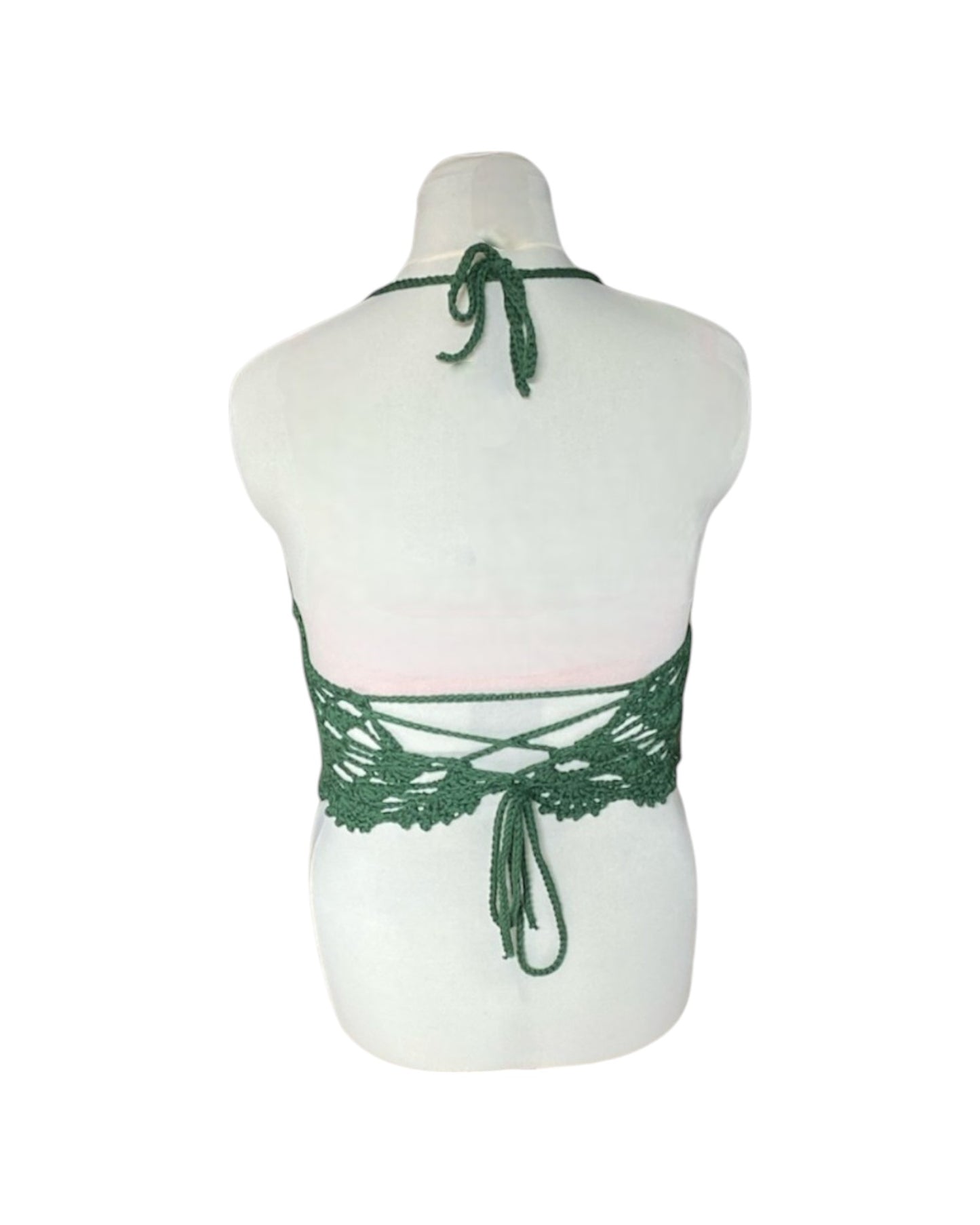 Gehaakte kanten bralette katoen donkergroen - handgemaakte elegante festival top  – maat XL