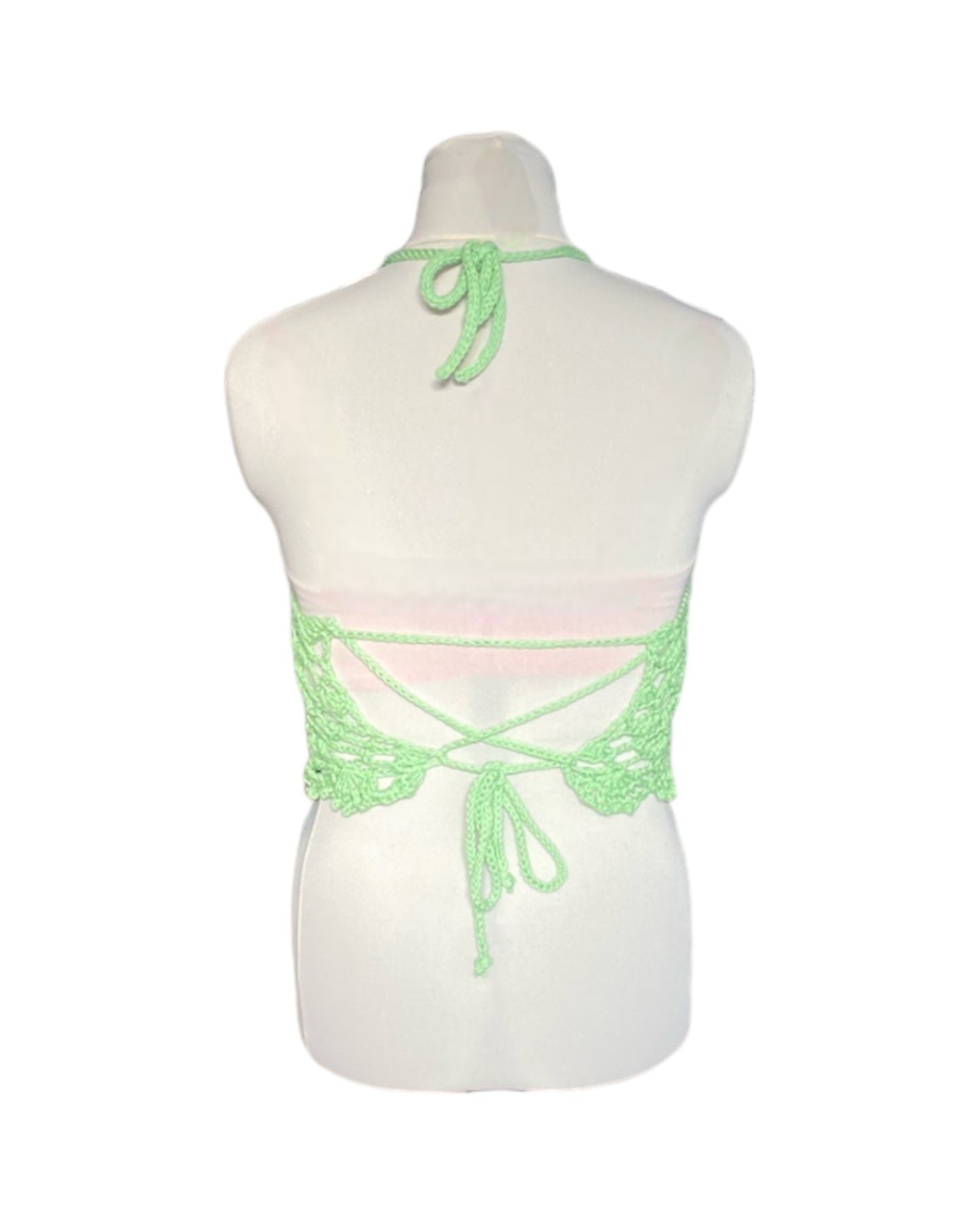 Gehaakte kanten bralette katoen lichtgroen - handgemaakte elegante festival top  – maat L