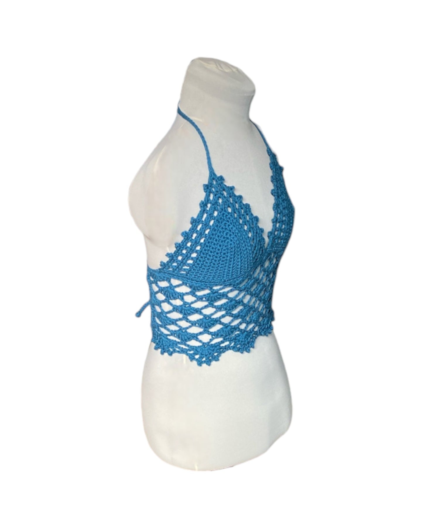 Gehaakte kanten bralette katoen blauw - handgemaakte elegante festival top  – maat S