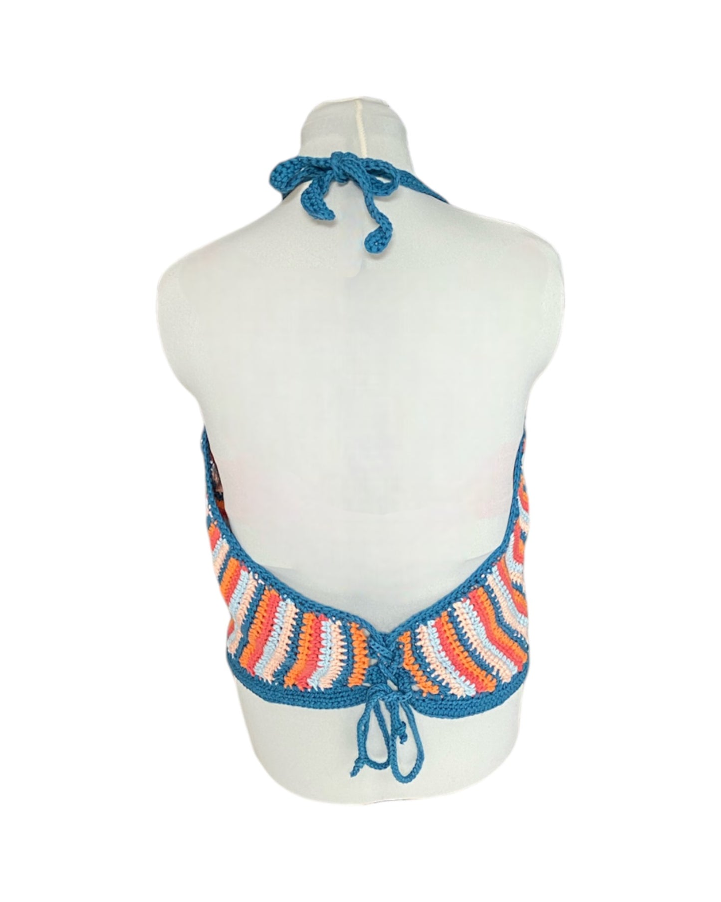 Gehaakte halter-top met bloem granny square - handgemaakte boho festival top van katoen – maat XL