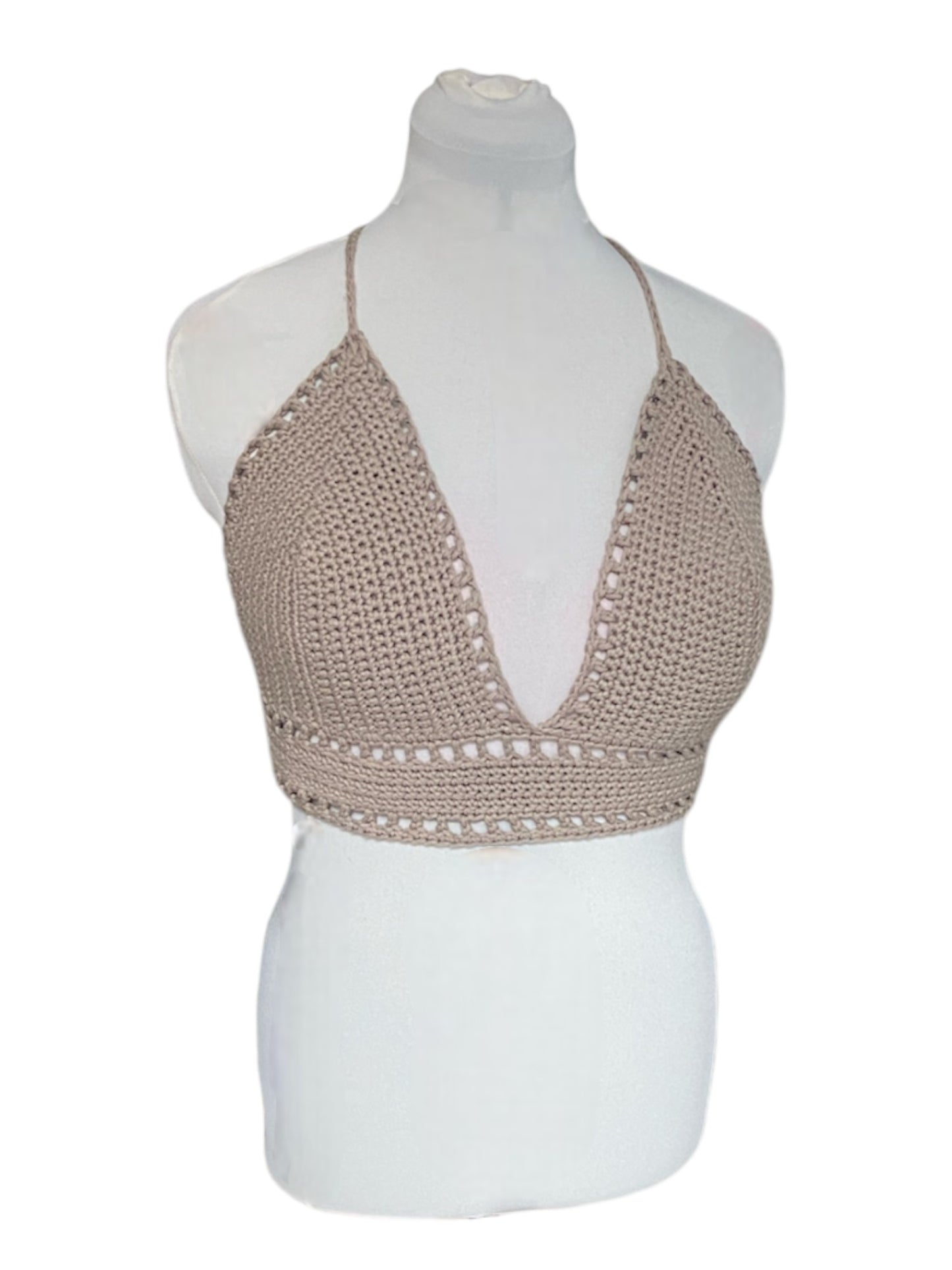 Gehaakte basis crop-top/bralette katoen - handgemaakte bruine festival top - maat L