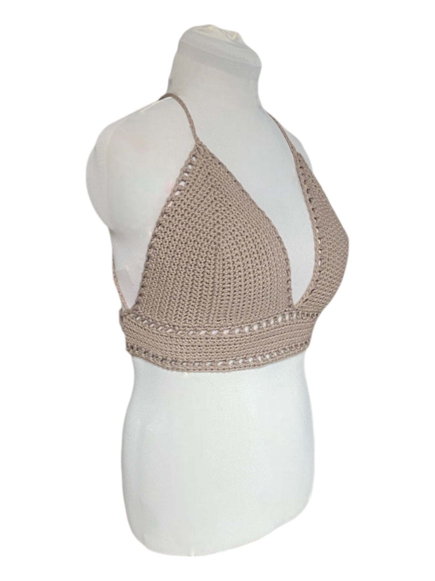 Gehaakte basis crop-top/bralette katoen - handgemaakte bruine festival top - maat L