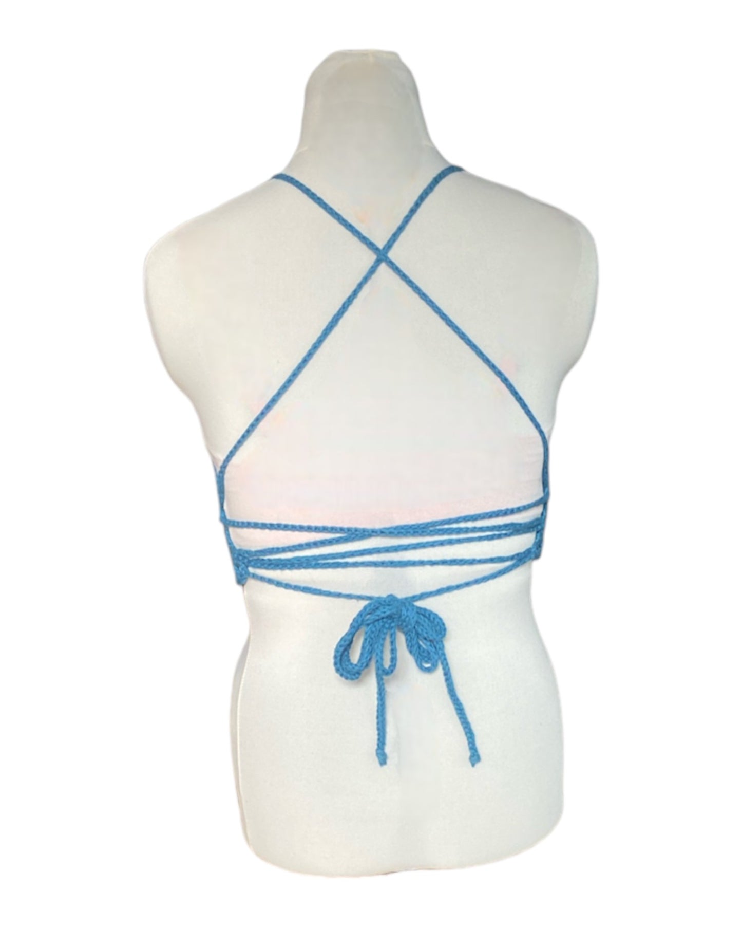 Gehaakte basis crop-top/bralette katoen - handgemaakte blauwgroene festival top - maat M
