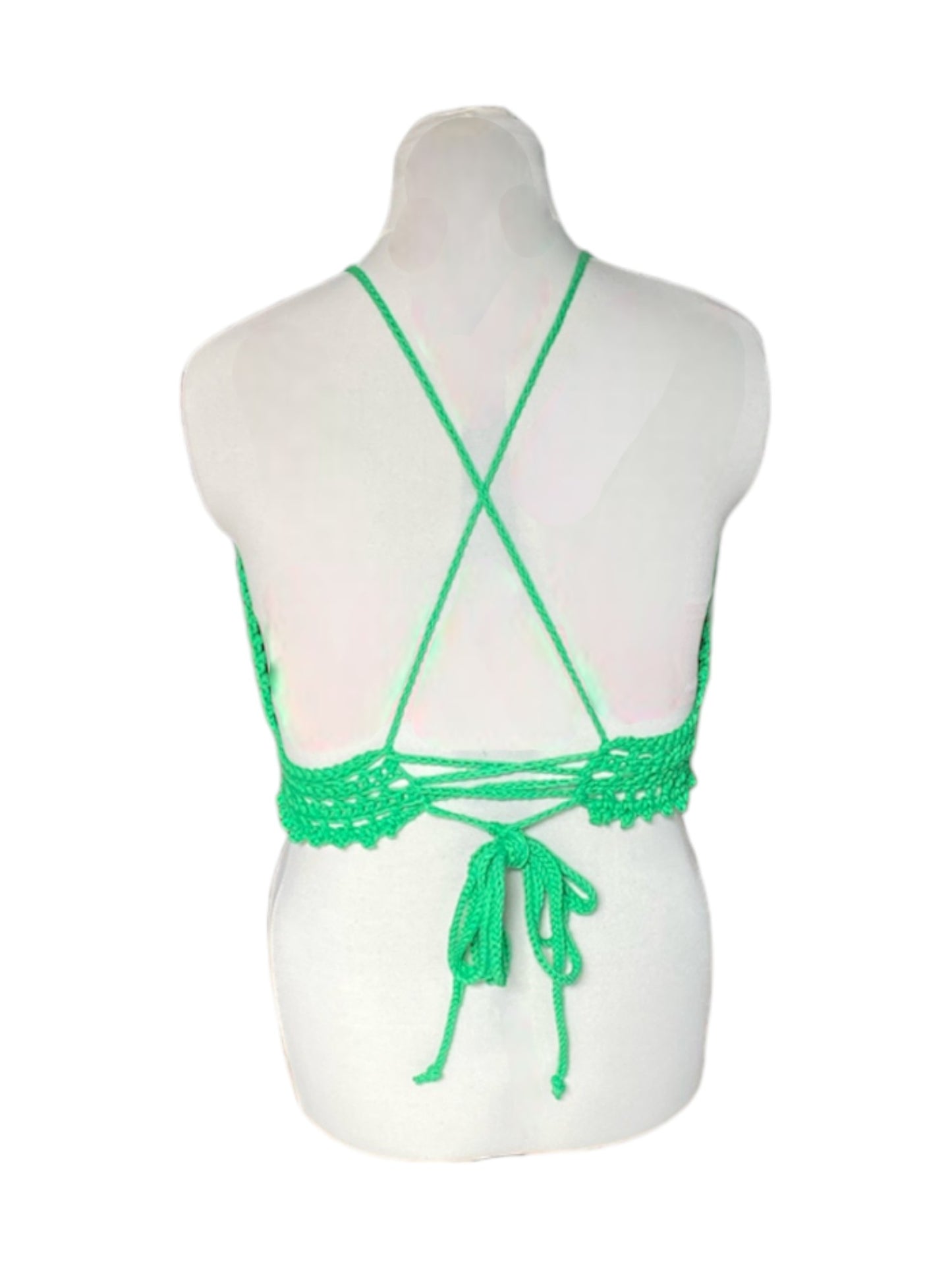 Gehaakte vrolijke crop-top van katoen - handgemaakte groene festival top - maat XL