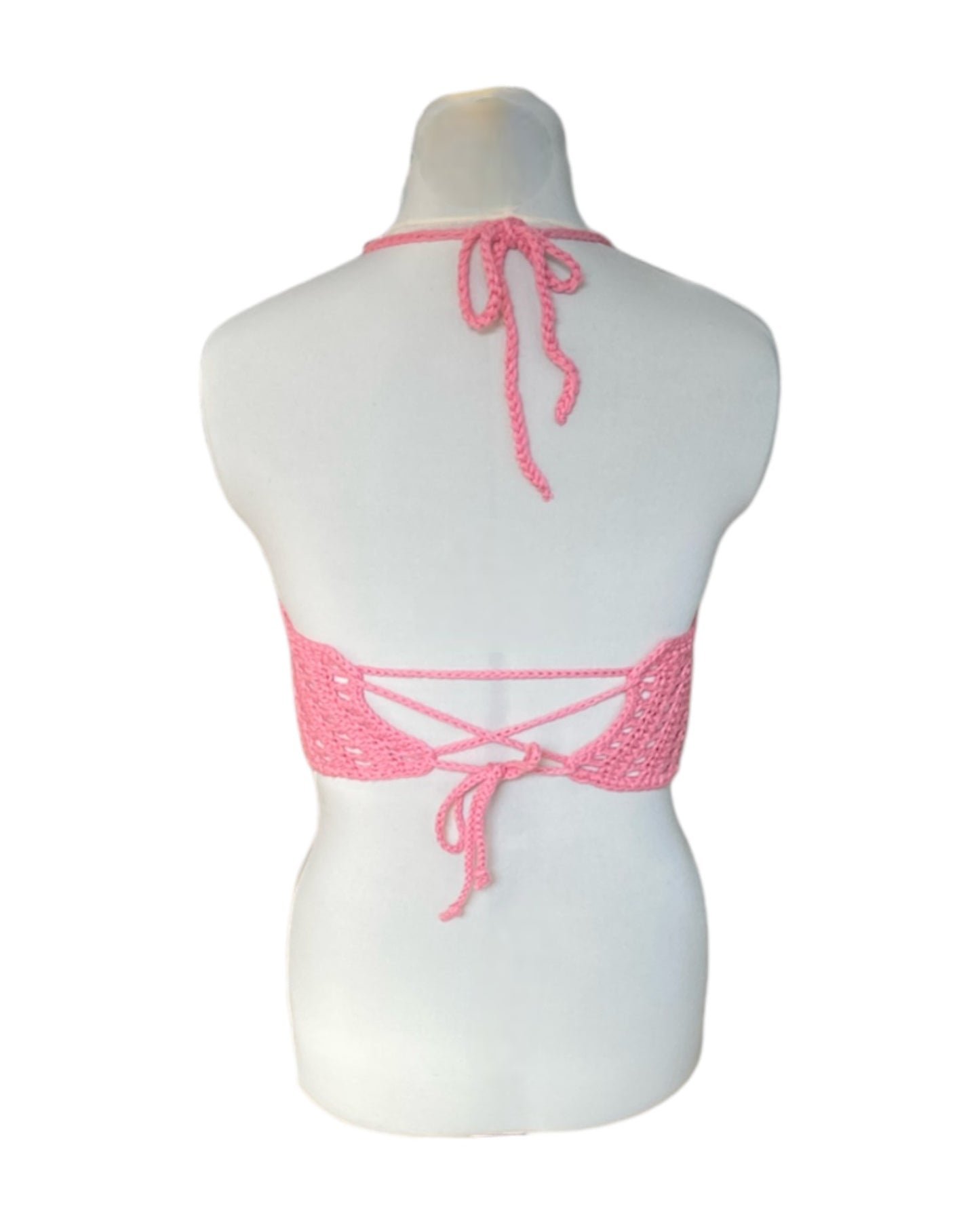 Gehaakte roze Marigold crop-top met granny squares – 100% katoen – maat S