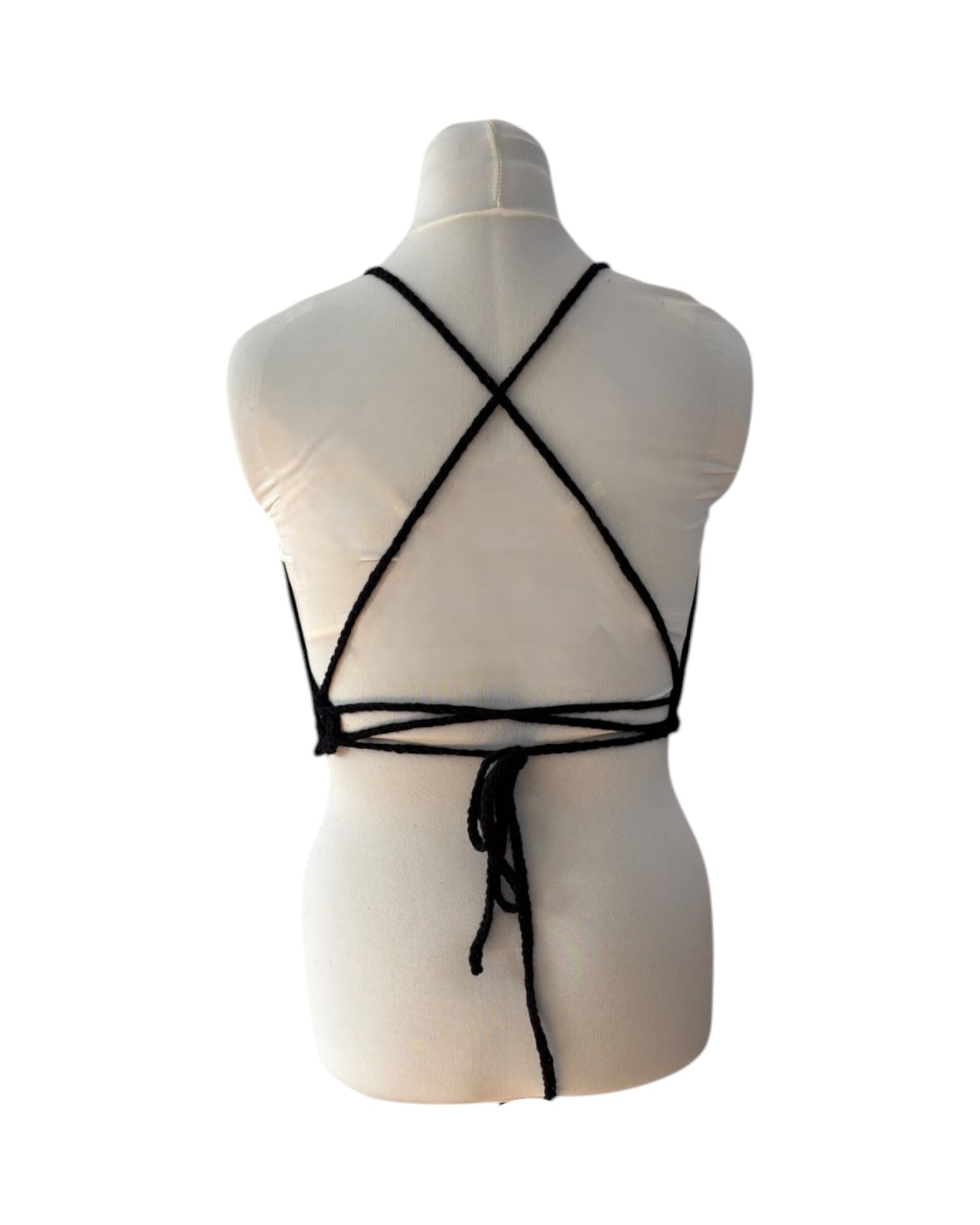 Gehaakte crop-top bralette katoen zwart- handgemaakte festival top (Peek-a-boob) - maat XL