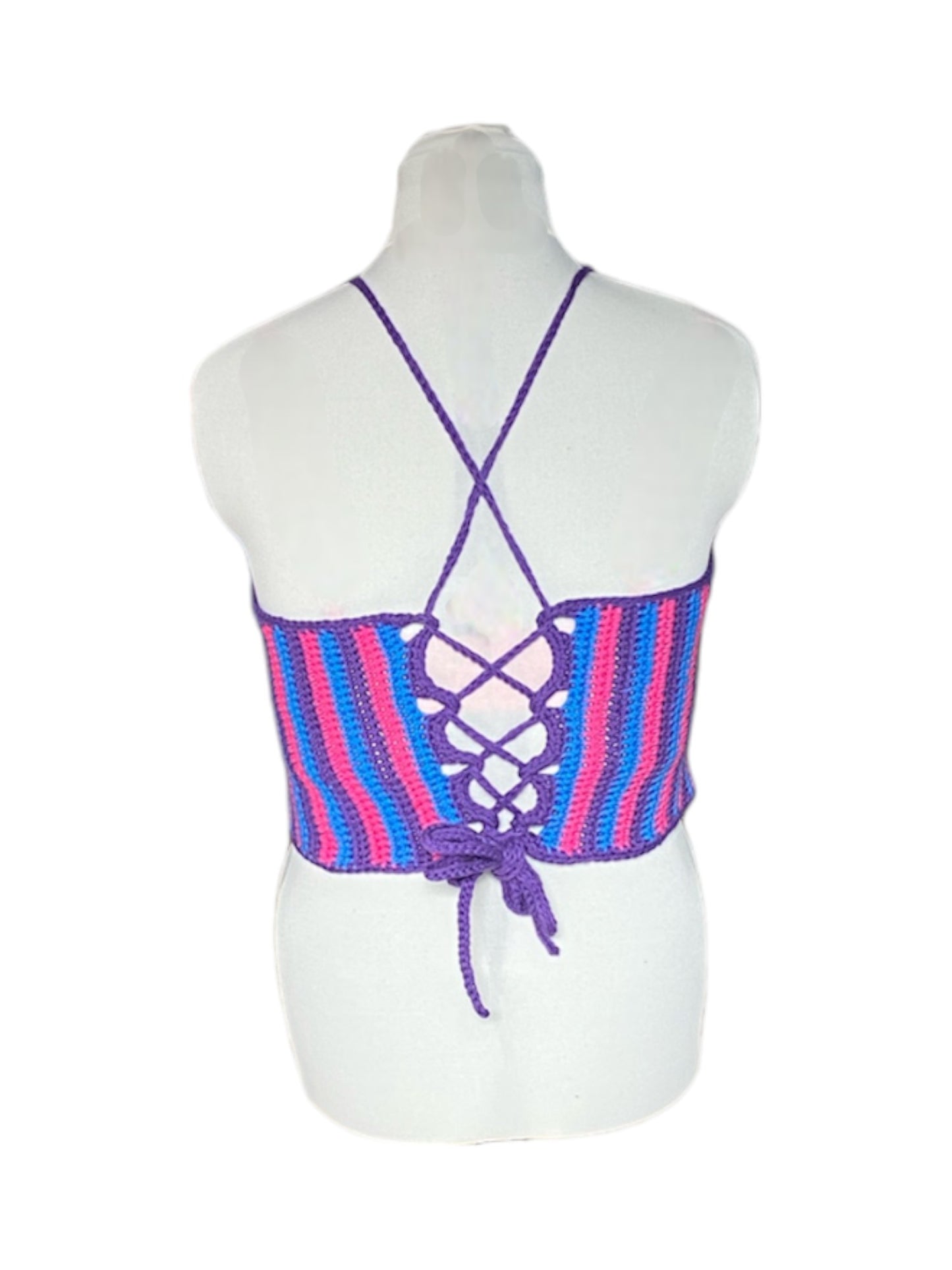 Gehaakte gestreepte bi pride crop-top van 100% katoen - handgemaakte festival top - maat XXL