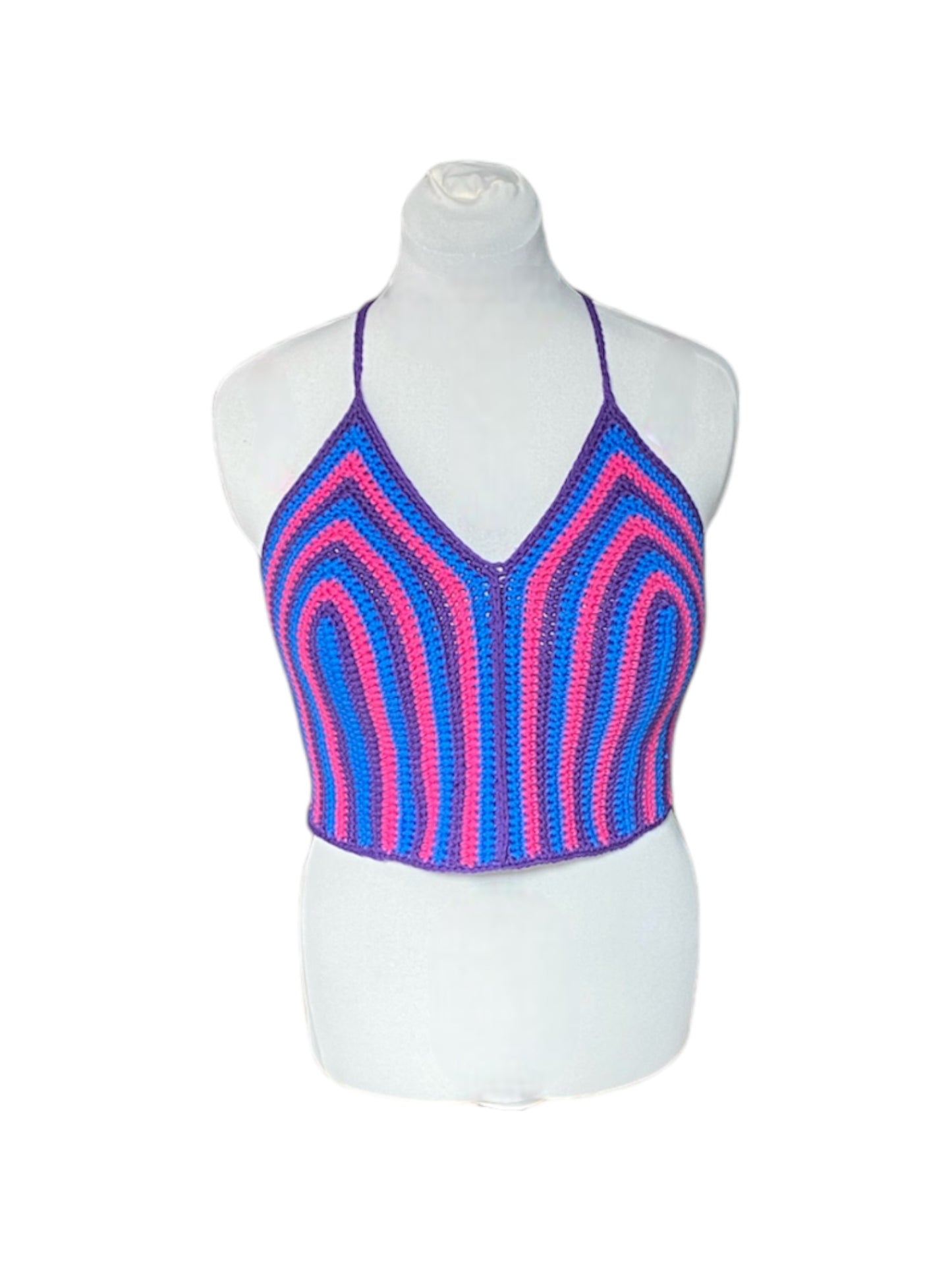 Gehaakte gestreepte bi pride crop-top van 100% katoen - handgemaakte festival top - maat XXL