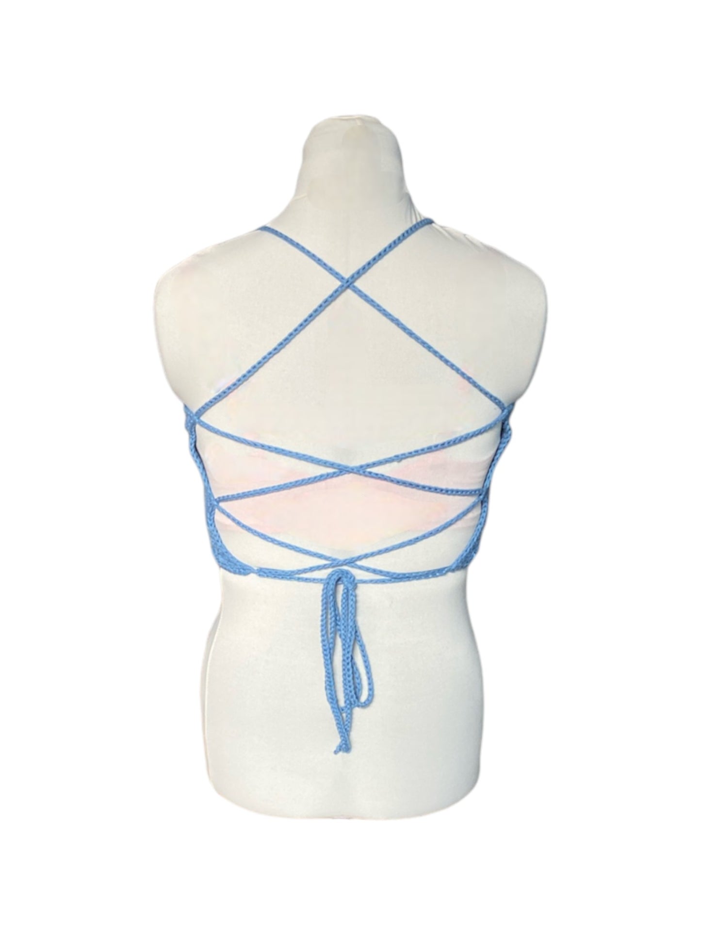 Gehaakte crop-top/bralette katoen - handgemaakte denim festival top (sneak-a-peek) - maat S