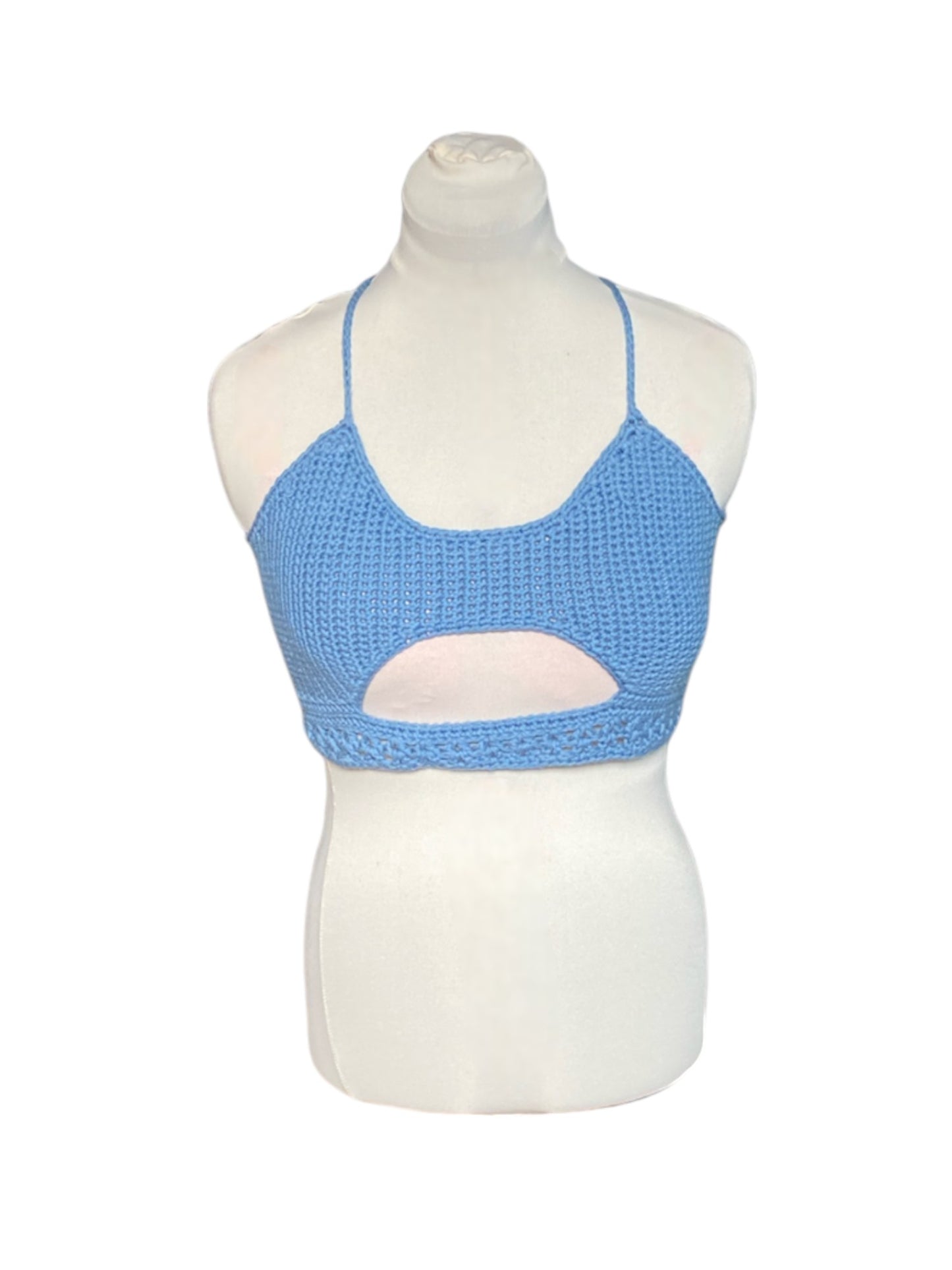 Gehaakte crop-top/bralette katoen - handgemaakte denim festival top (sneak-a-peek) - maat S