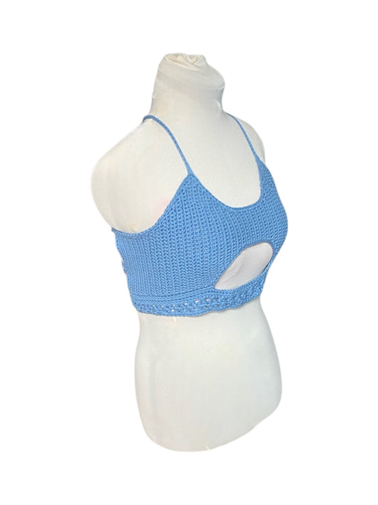 Gehaakte crop-top/bralette katoen - handgemaakte denim festival top (sneak-a-peek) - maat S