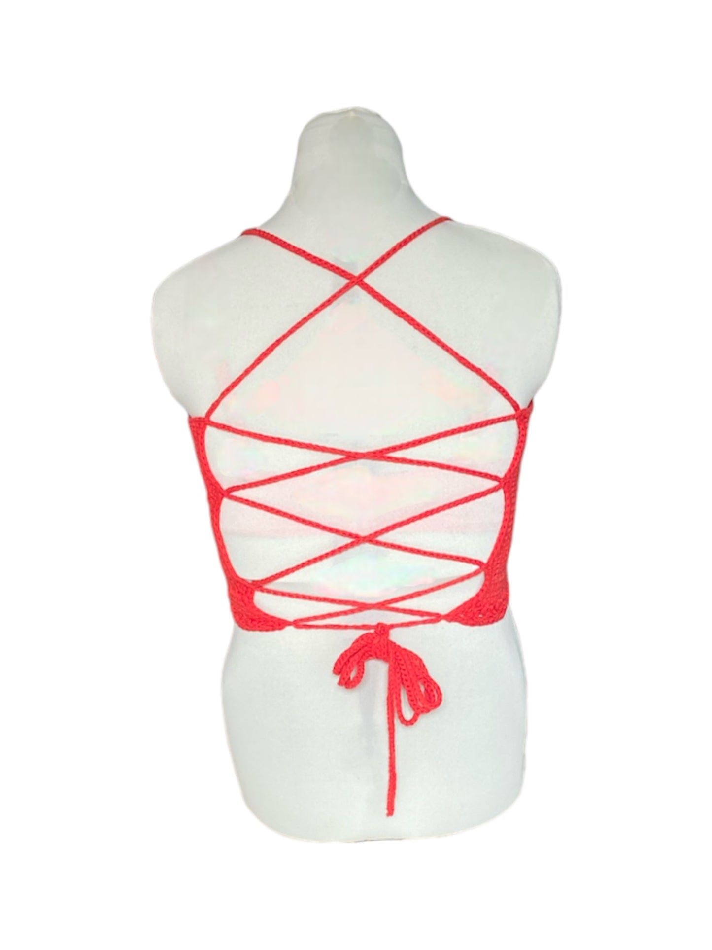 Gehaakte rode crop-top/bralette katoen  - handgemaakte festival top (sneak-a-peek) - maat XXL