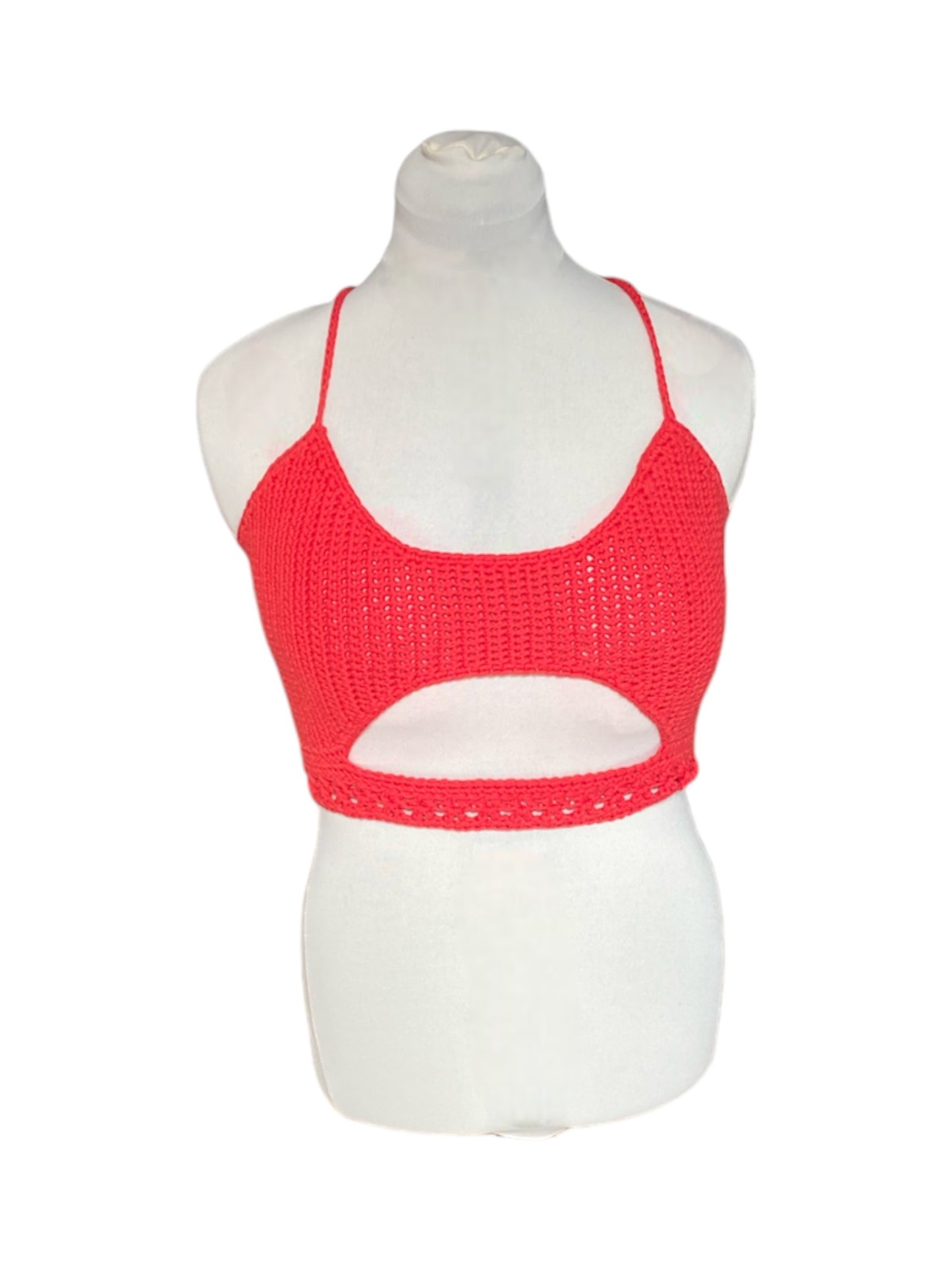 Gehaakte rode crop-top/bralette katoen  - handgemaakte festival top (sneak-a-peek) - maat XXL