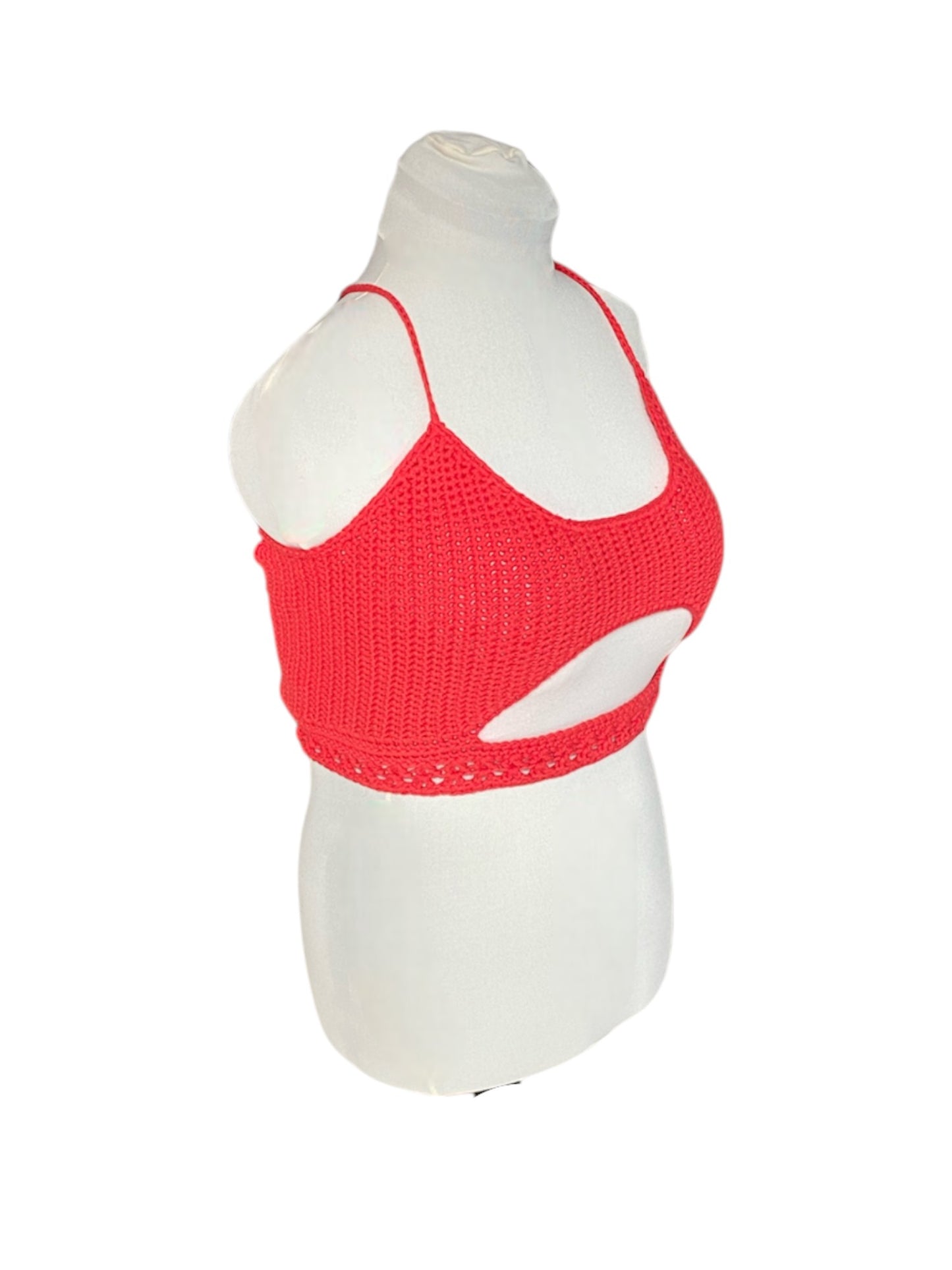 Gehaakte rode crop-top/bralette katoen  - handgemaakte festival top (sneak-a-peek) - maat XXL