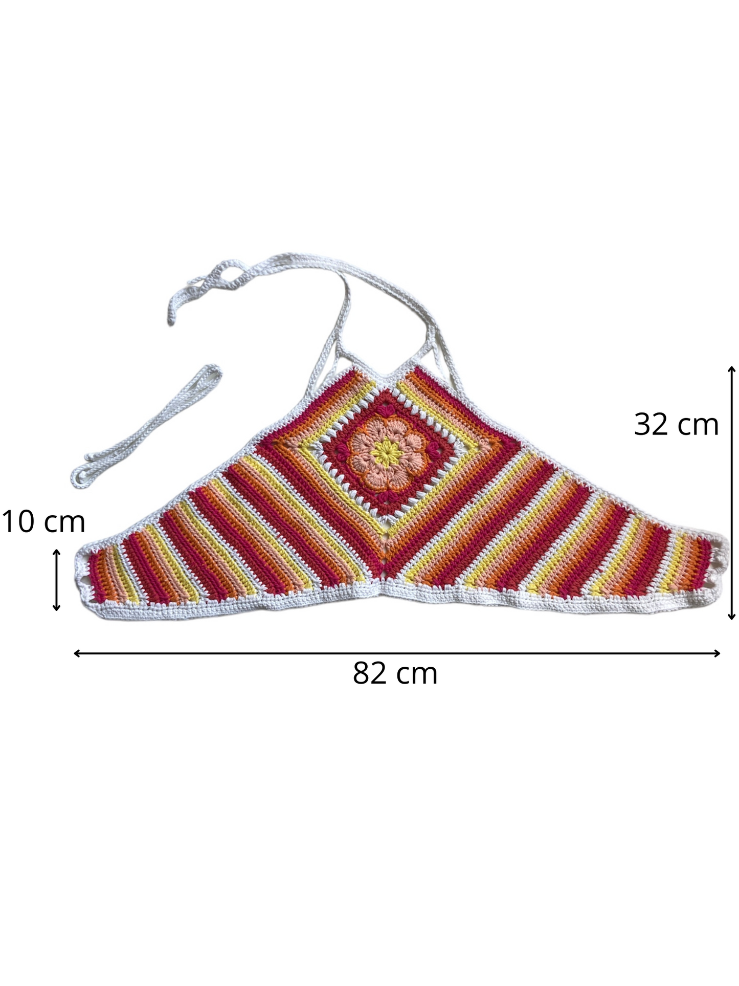 Gehaakte halter-top met bloem granny square - handgemaakte boho festival top  van katoen – maat L