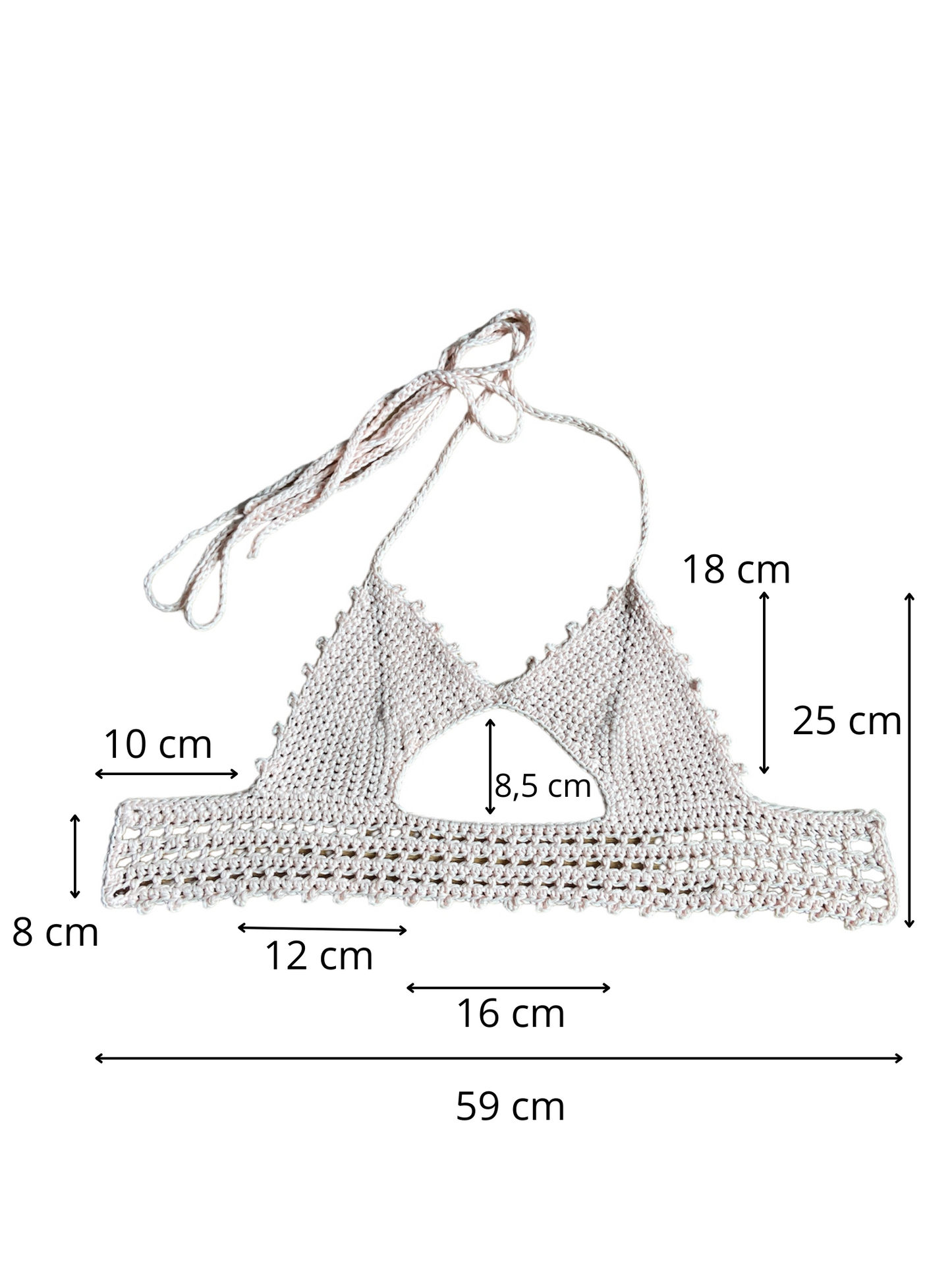 Gehaakte crop-top bralette katoen zalmroze - handgemaakte festival top (Peek-a-boob) - maat S