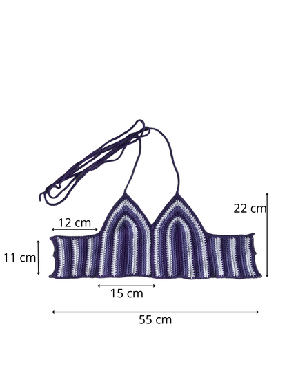 Gehaakte paars gestreepte crop-top van 100% katoen - handgemaakte festival top - maat S