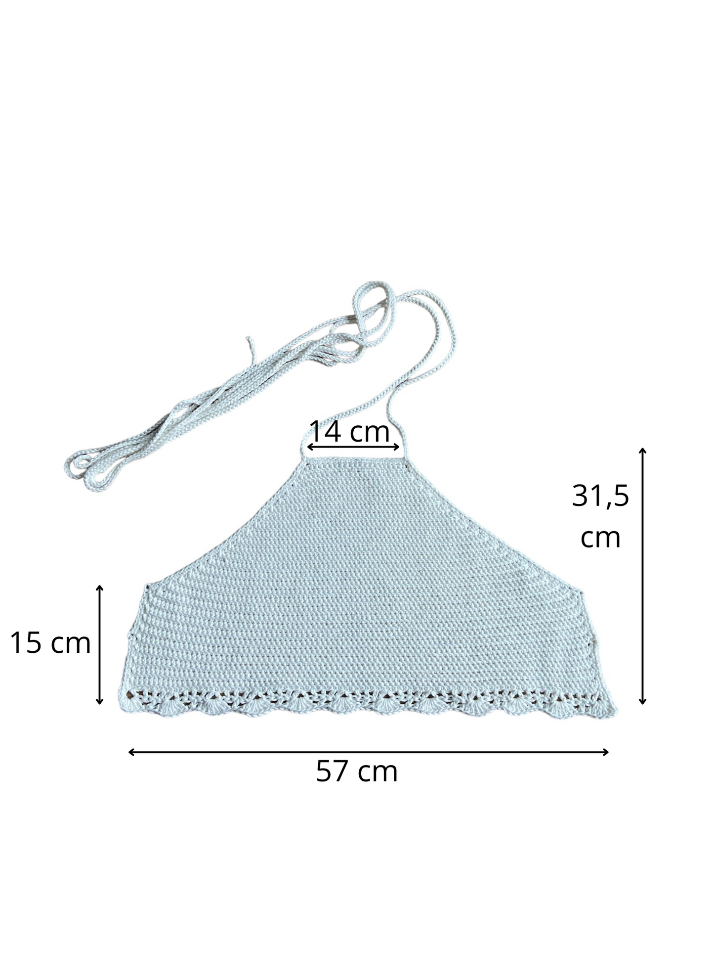 Gehaakte witte halter-top - handgemaakte crop-top met geribbelde structuur en schelpenrand - maat L