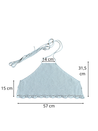 Gehaakte witte halter-top - handgemaakte crop-top met geribbelde structuur en schelpenrand - maat L