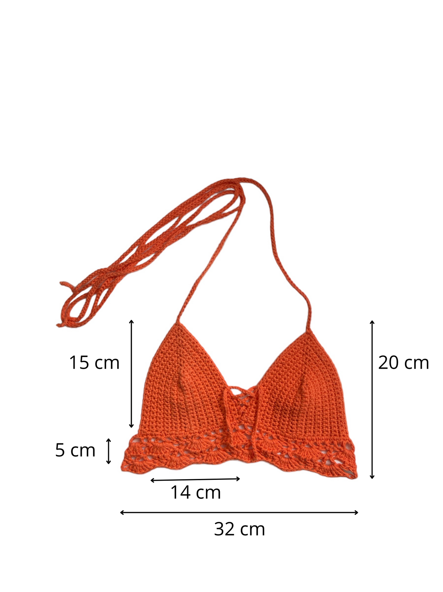 Gehaakte crop-top bralette katoen oranje – handgemaakte boho festival top – maat S
