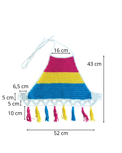 Gehaakte haltertop van 100% katoen – handgemaakte boho festival top met kwastjes in de pan-pride vlag kleuren – maat S
