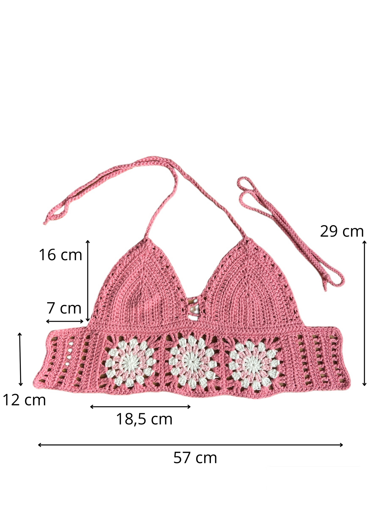Gehaakte roze Marigold crop-top met granny squares – 100% katoen – maat S