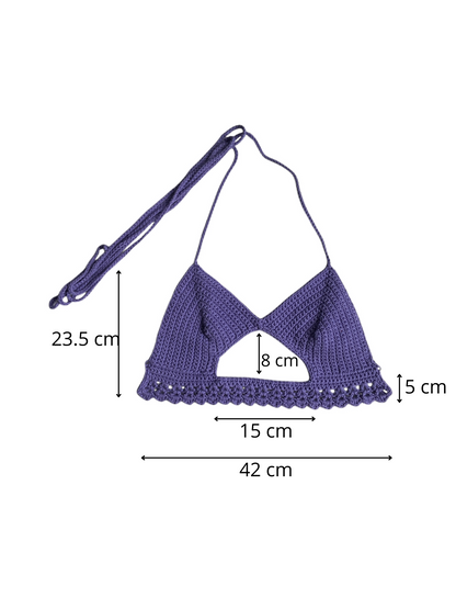 Gehaakte crop-top bralette katoen lichtpaars - handgemaakte festival top (Peek-a-boob) - maat M