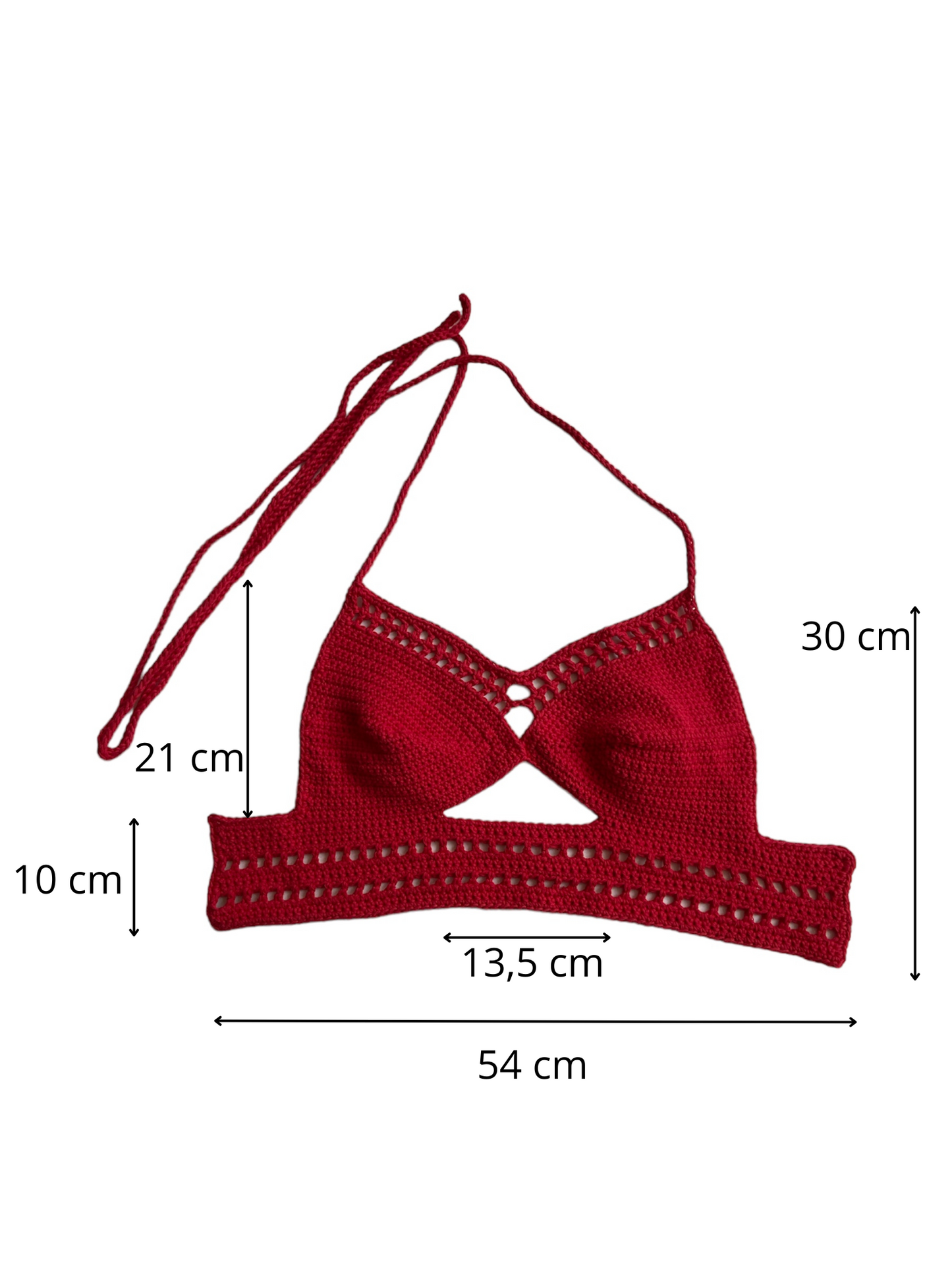 Gehaakte rode crop-top/bralette  - handgemaakte festival top van 100% katoen - maat M
