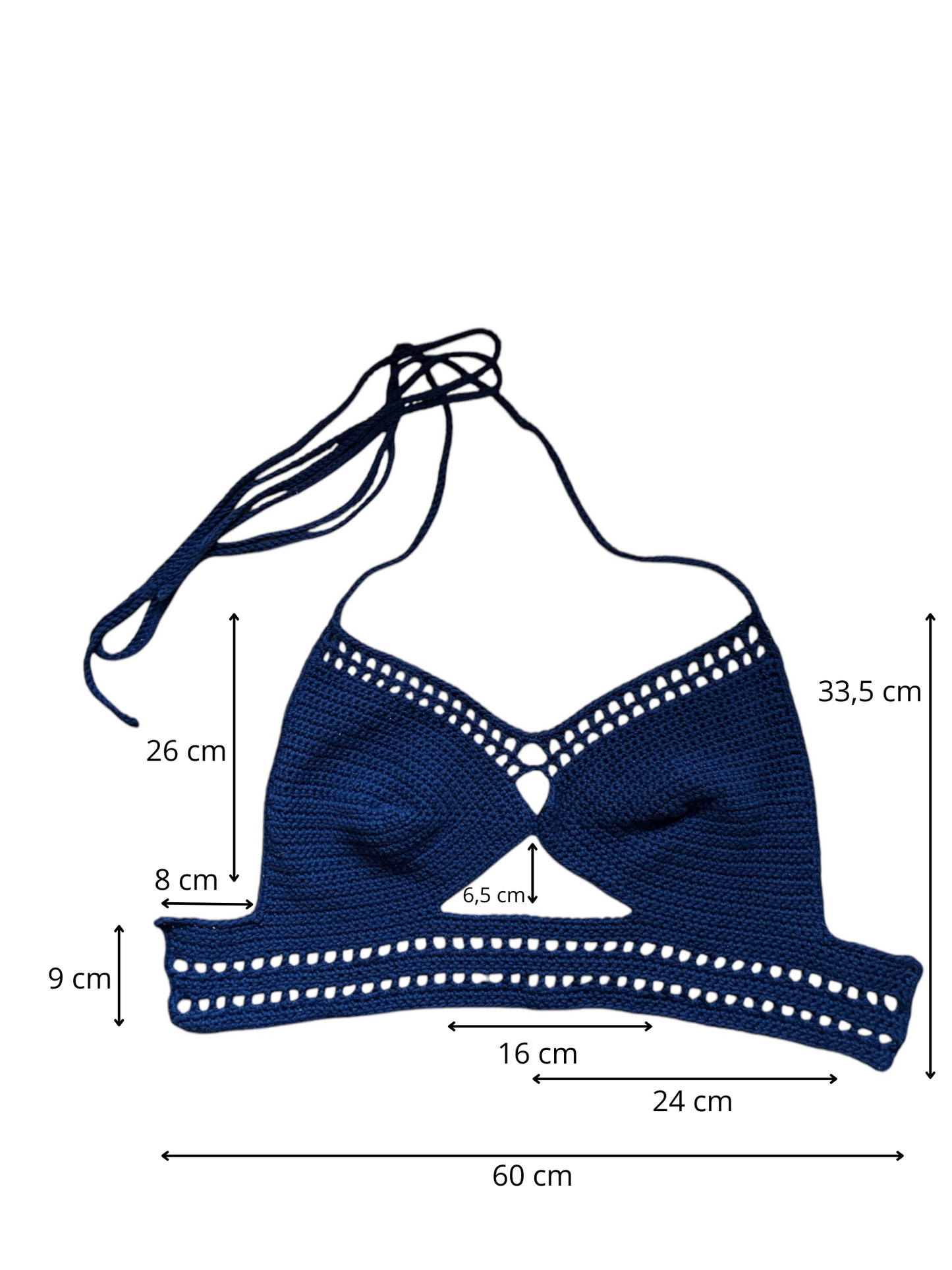Gehaakte crop-top/bralette donkerblauw - handgemaakte festival top van 100% katoen - maat L