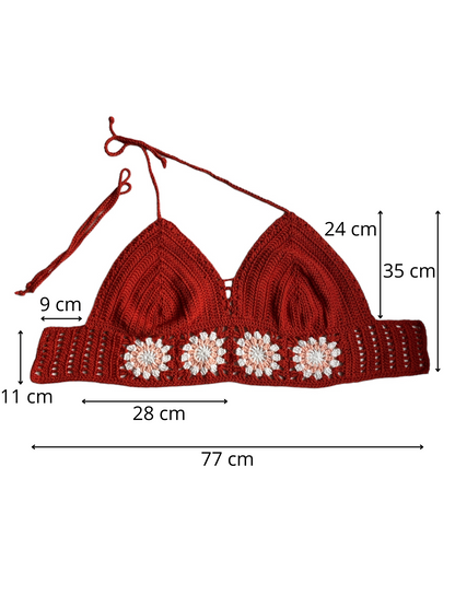 Gehaakte oranje Marigold crop-top met licht oranje granny squares – 100% katoen – maat XL